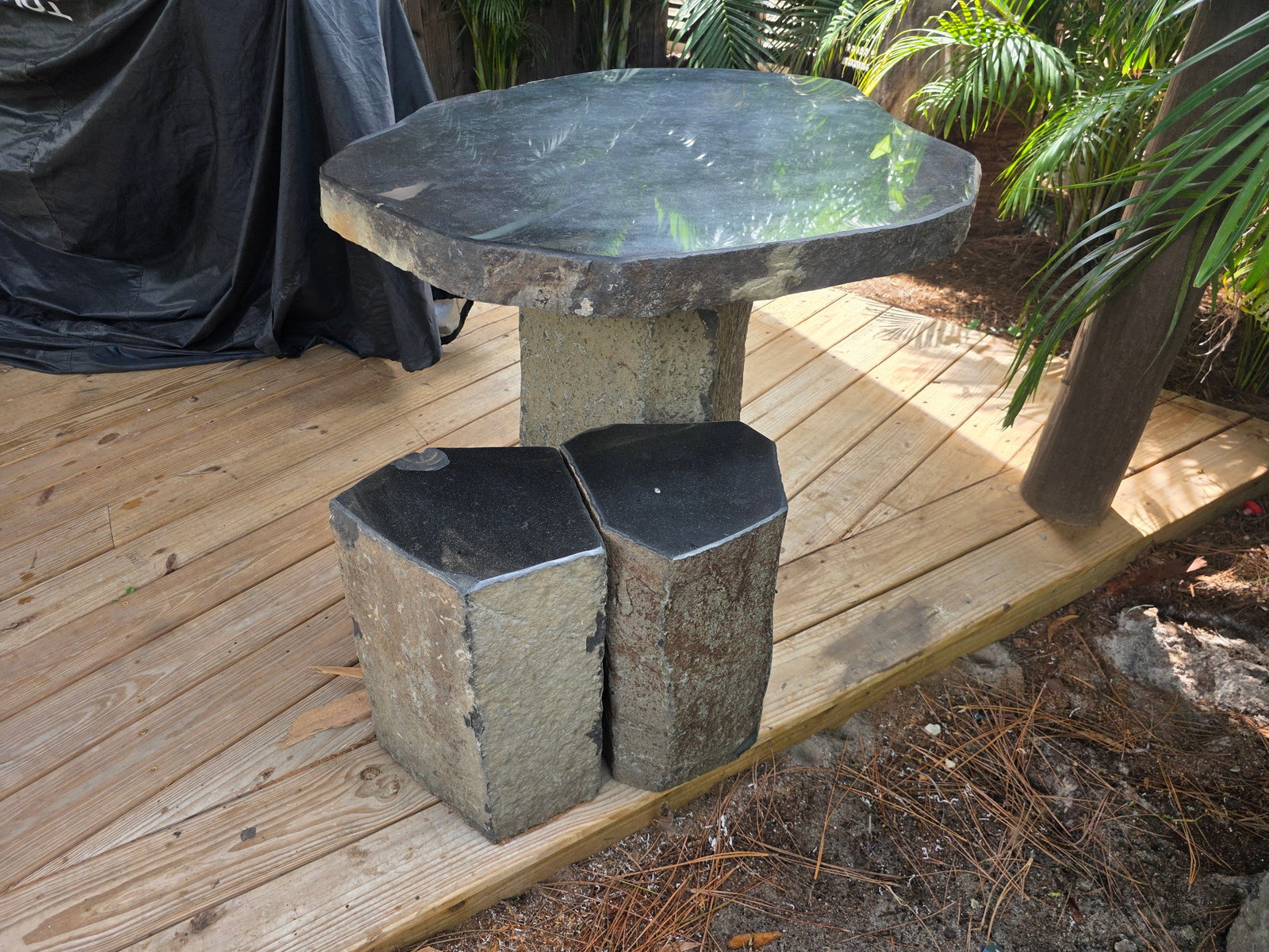 Basalt Table with Matching Basalt Stools - 7