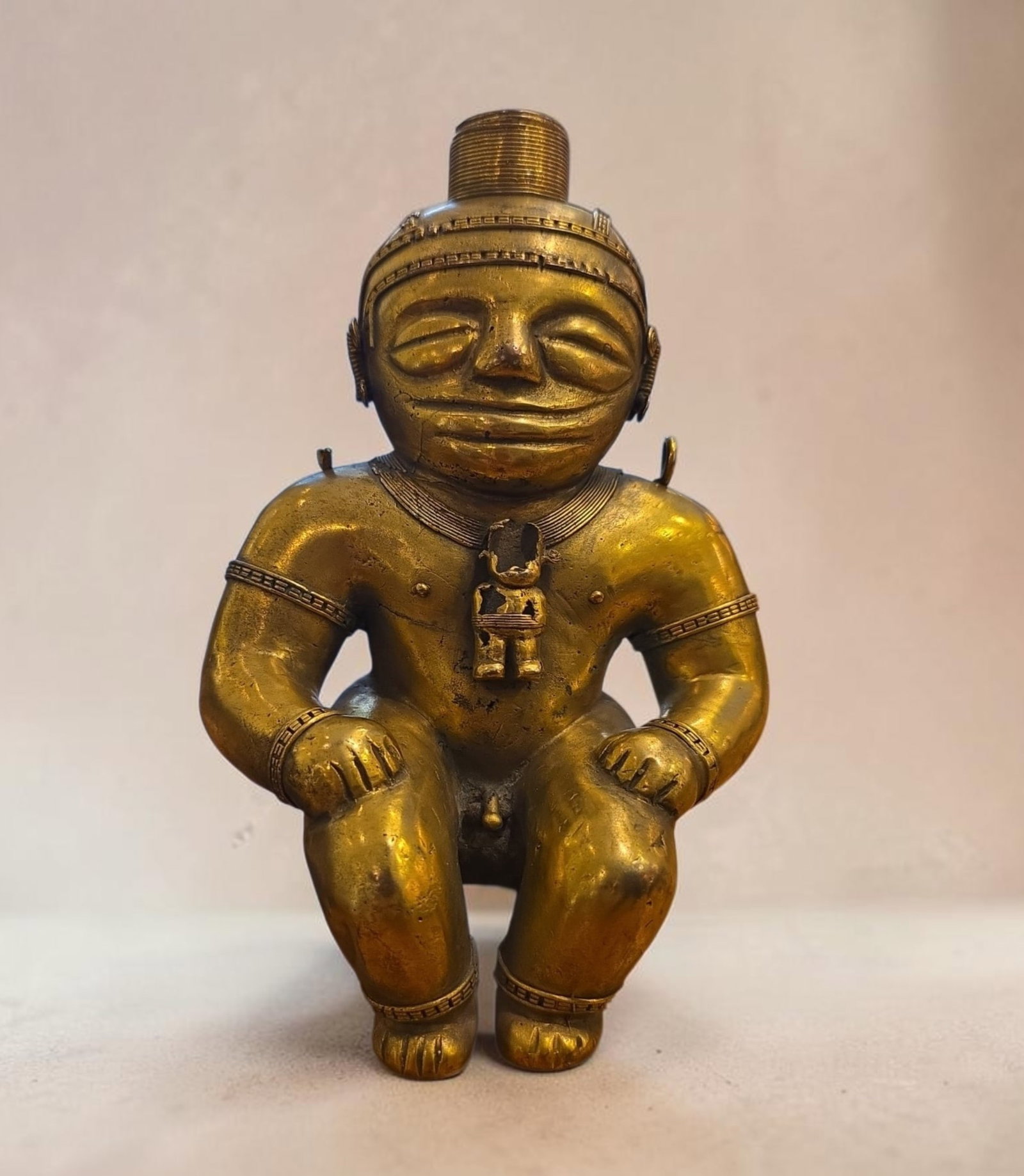 Pre-Columbian Tairona Seated Shaman, Tumbaga (1 of 5)