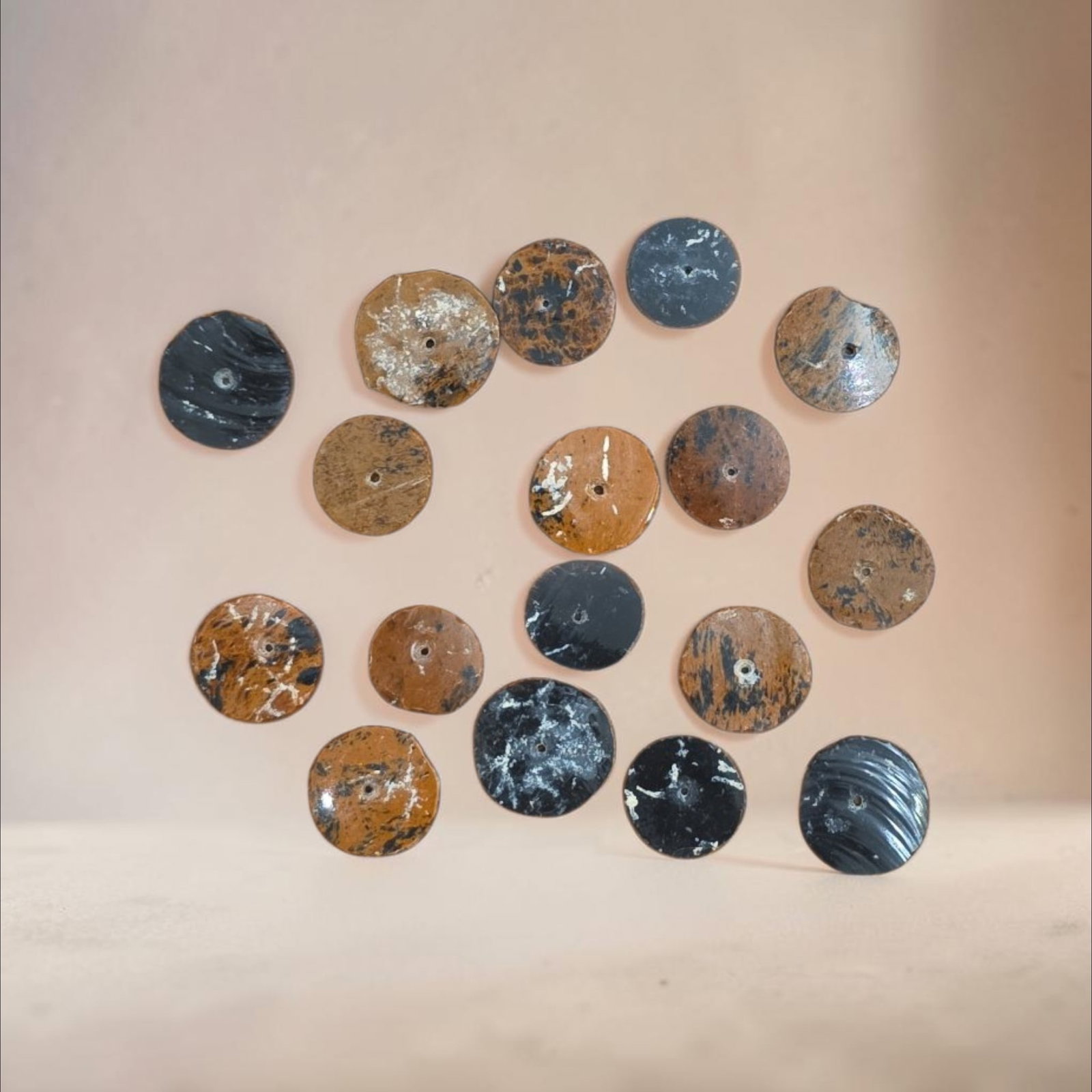 Pre-Columbian Obsidian Disc Pendant Beads (1 of 2)