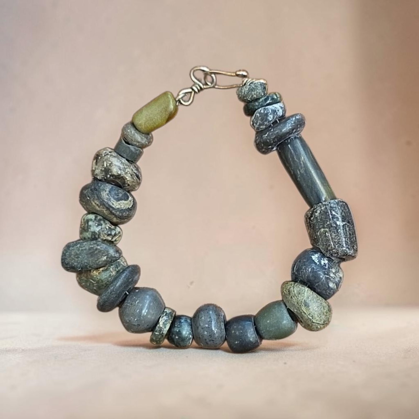 Pre-Columbian Mayan Jadeite Jade Beaded Bracelet: 7.75" Pre-Columbian Mayan Jadeite Jade Beaded Bracelet, High Polish Jadeite Jade Beads, Translucent Jade, Unisex Bracelet, Mesoamerica, 300-800 C.E.