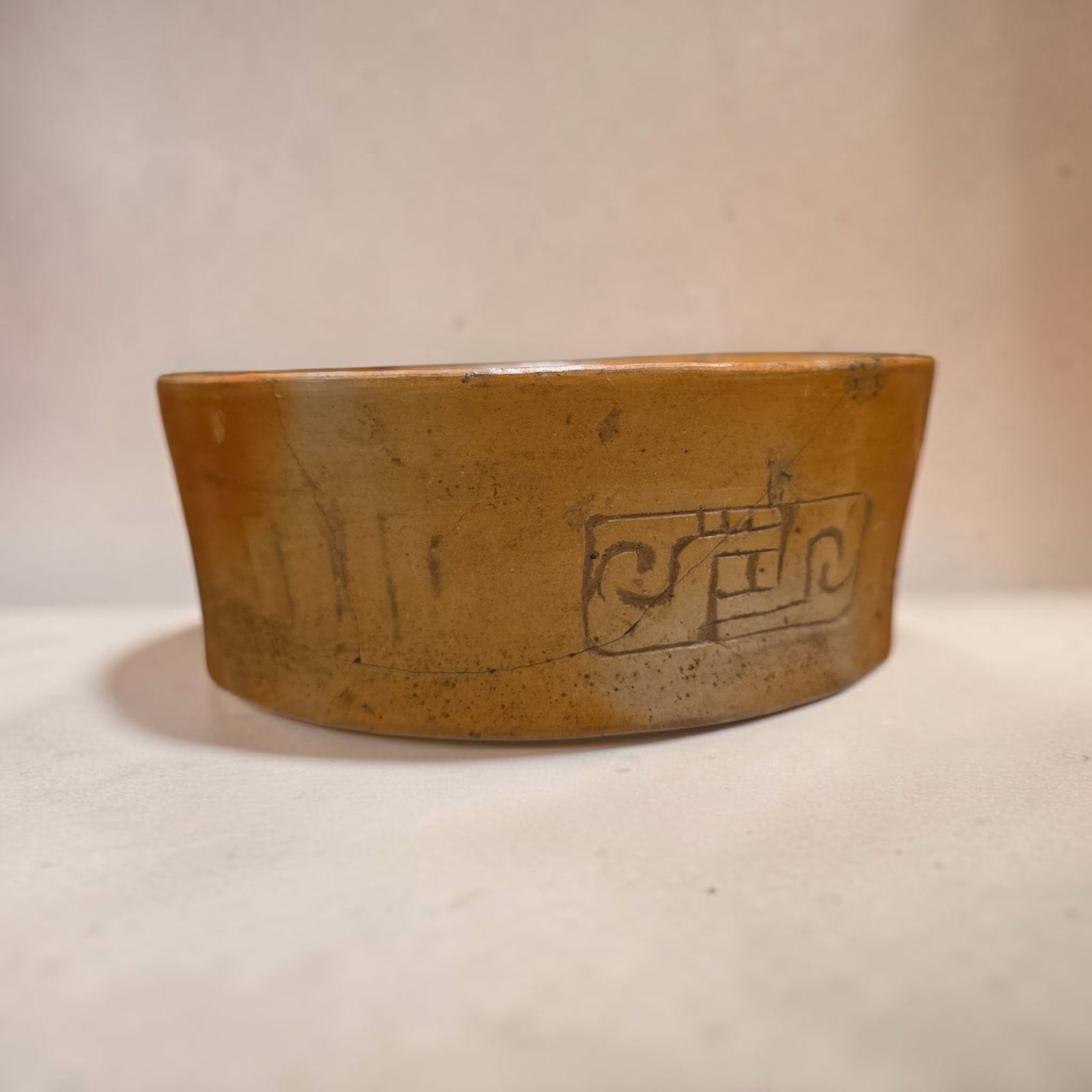 Pre-Columbian Mayan Incised Glyph Bowl with Orange-Brown Slip (1 of 5)