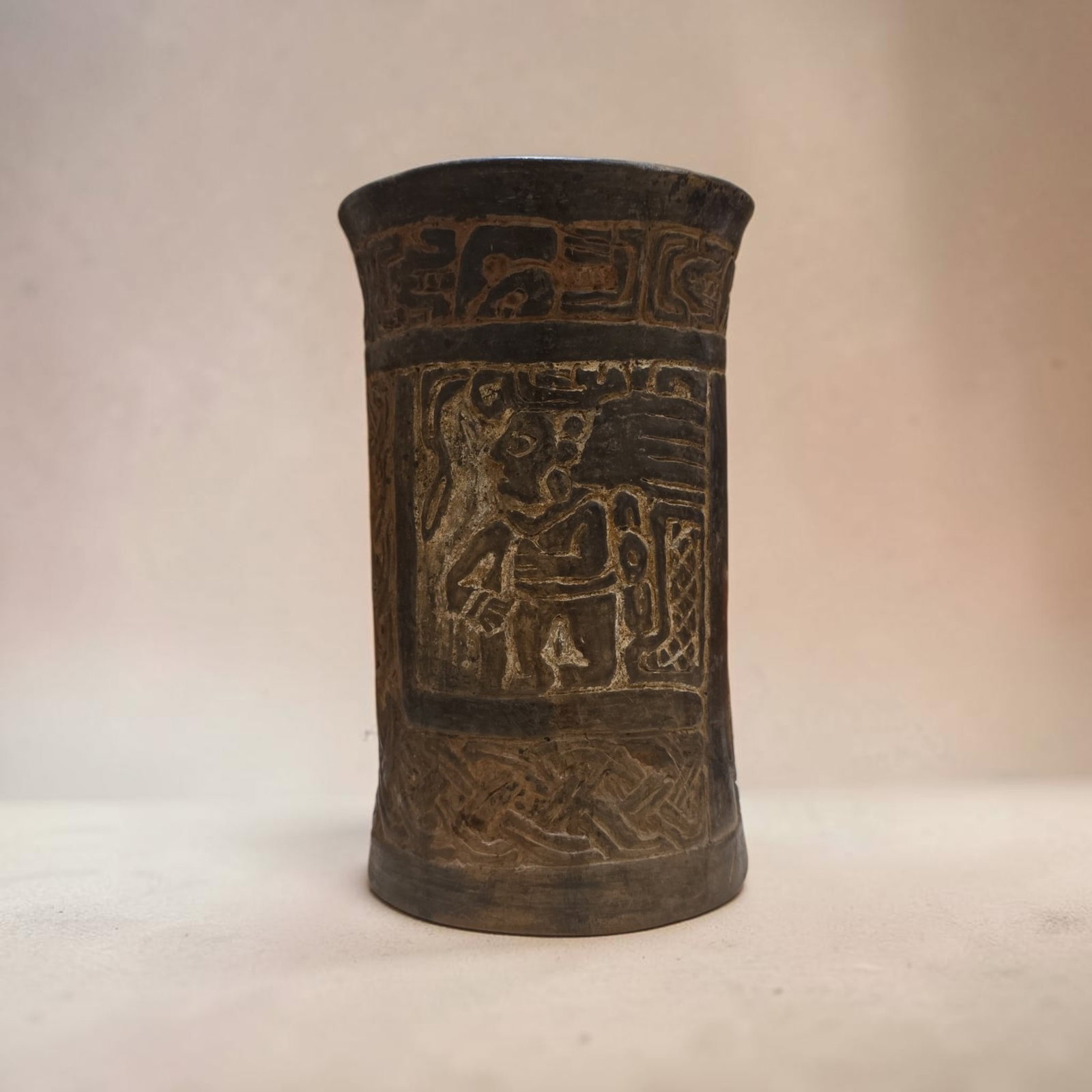 Pre-Columbian Mayan Carved Cylinder Vessel, Late Classic Period (1 of 6)
