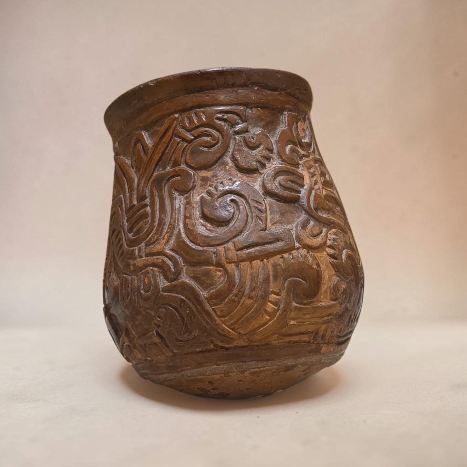 Pre-Columbian Classic Mayan Carved Ceramic Vessel with Low Relief Motif (1 of 7)