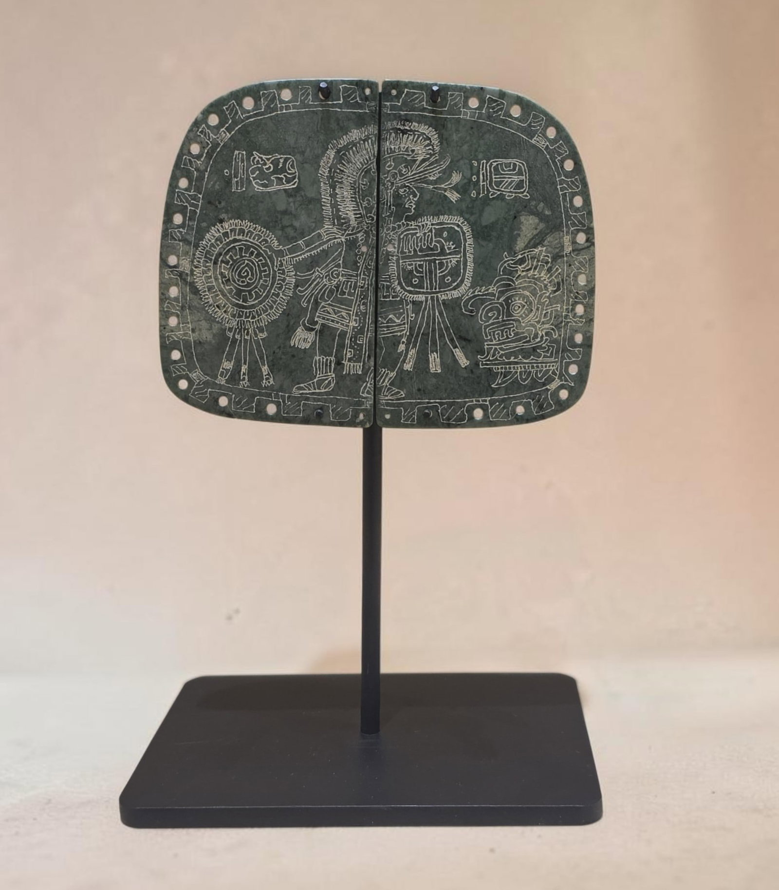 Pre-Columbian Mayan Incised Jadeite Plaque with Seated Ruler (1 of 7)
