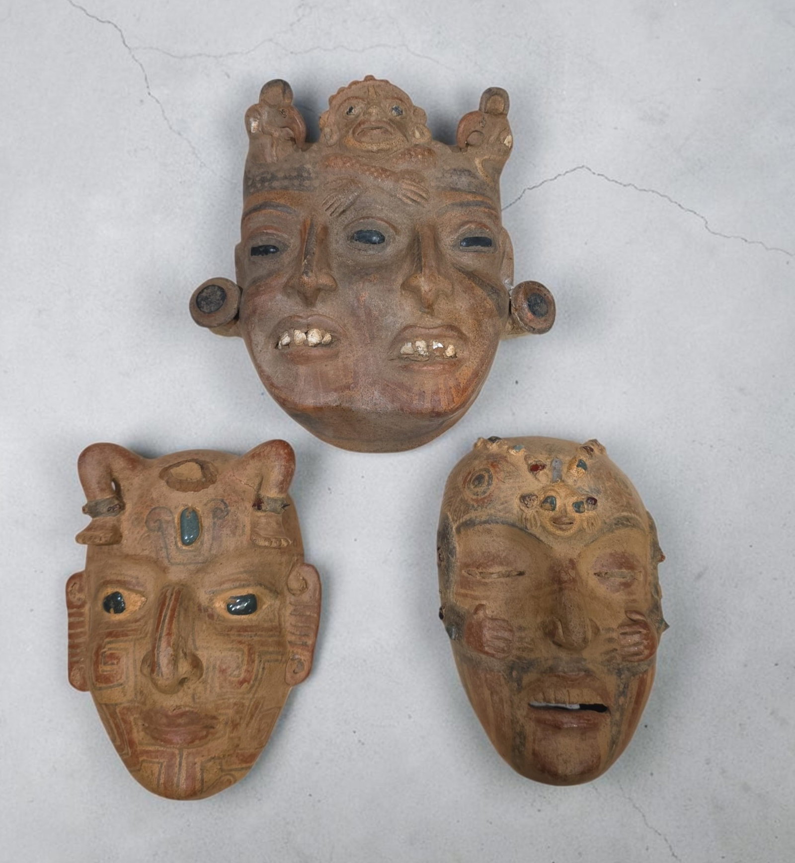 Pre-Columbian Style Ceramic Ceremonial Portrait Masks (1 of 4)