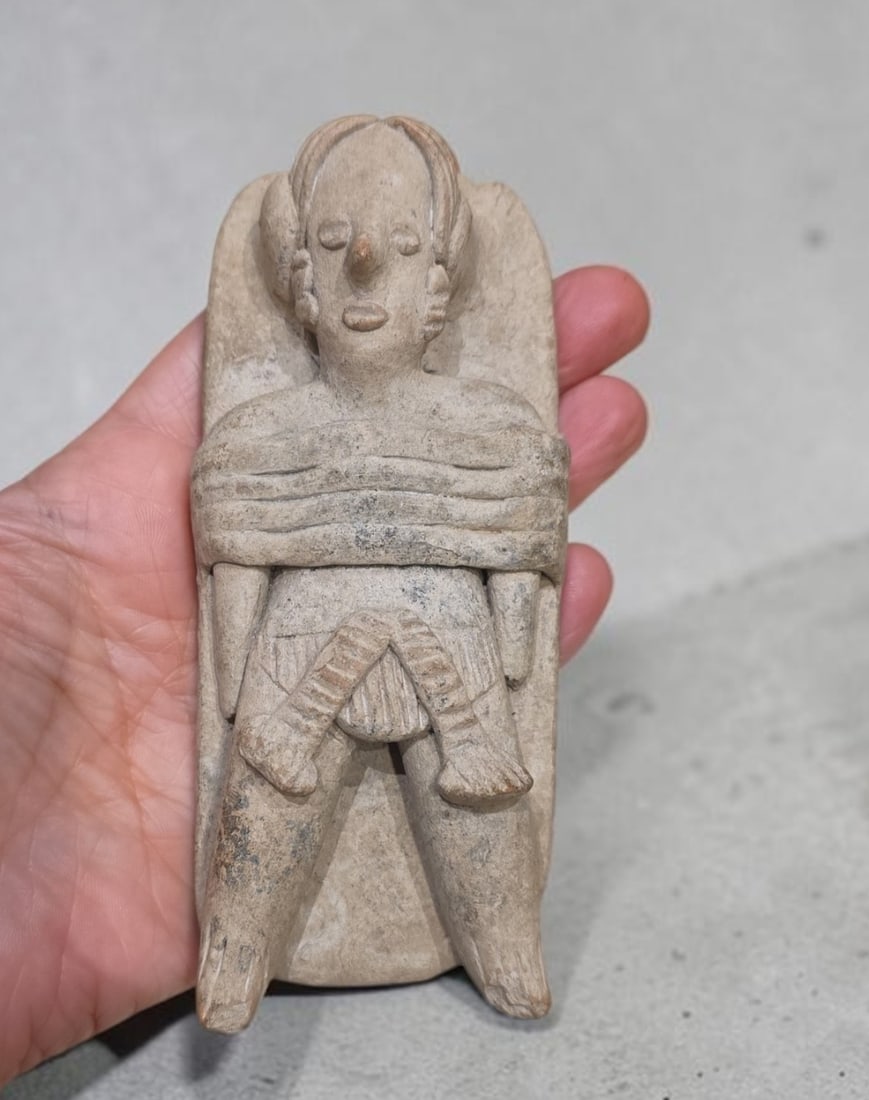 Pre-Columbian Mayan Ceramic Figure: 5" x 2.25", Pre-Columbian Mayan Ceramic Figure, Ceramic Ceremonial Figure, Mesoamerica, 300-800 C.E.