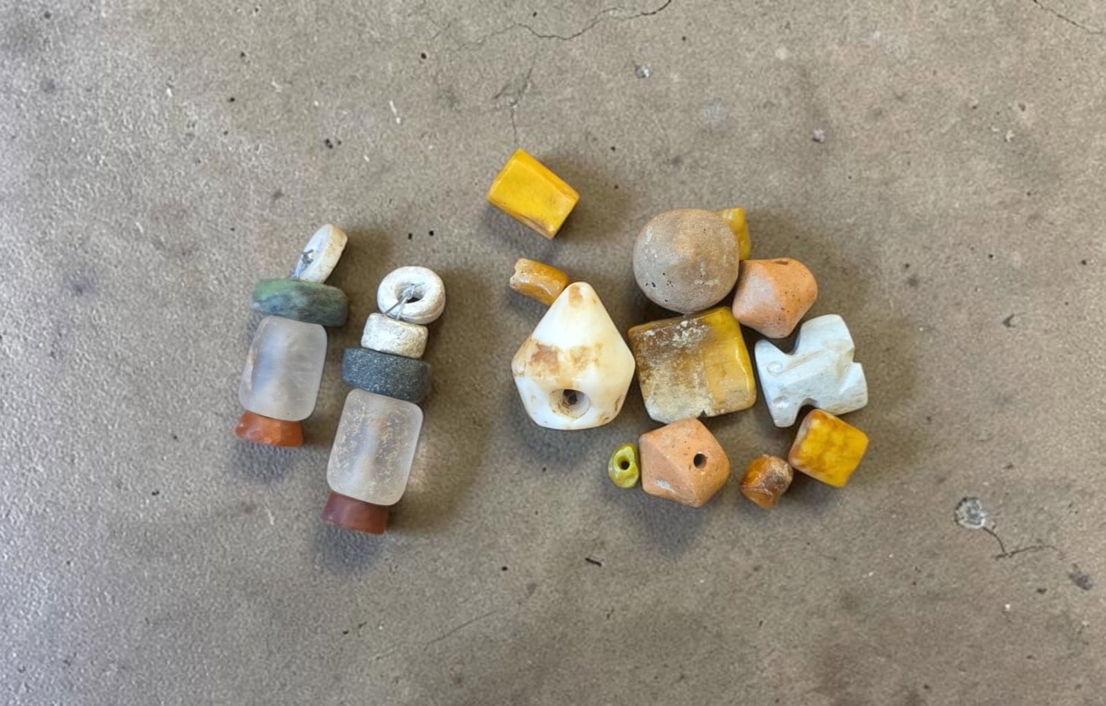 Pre-Columbian Assorted Shell Pendants, Beads and Assemblages, Mayan: 1", Pre-Columbian Assorted Shell Pendants, Beads and Assemblages, Spondylus Shell, Crystal Quartz, Jasper, Jade, Mayan, Mesoamerica,300-800 C.E.
