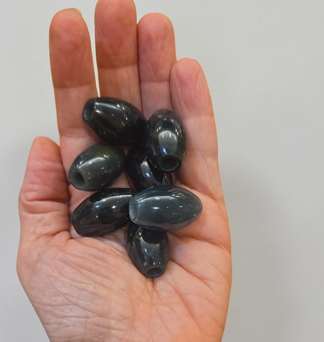 Pre-Columbian Style Blue Jadeite Jade Tubular Beads, Guatemala: 1" x .75", Pre-Columbian Style Blue Jadeite Jade Tubular Beads, Translucent Jadeite Blue Jade, High Polish, Motagua River Valley Guatemala