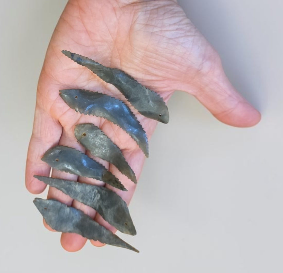 Antique Chinese Jade Leaf Pendants: 1.25" x .5", Antique Chinese Jade Leaf Pendants, Graduated Sizes, Translucent, Exact Age Unknown, Various Sizes