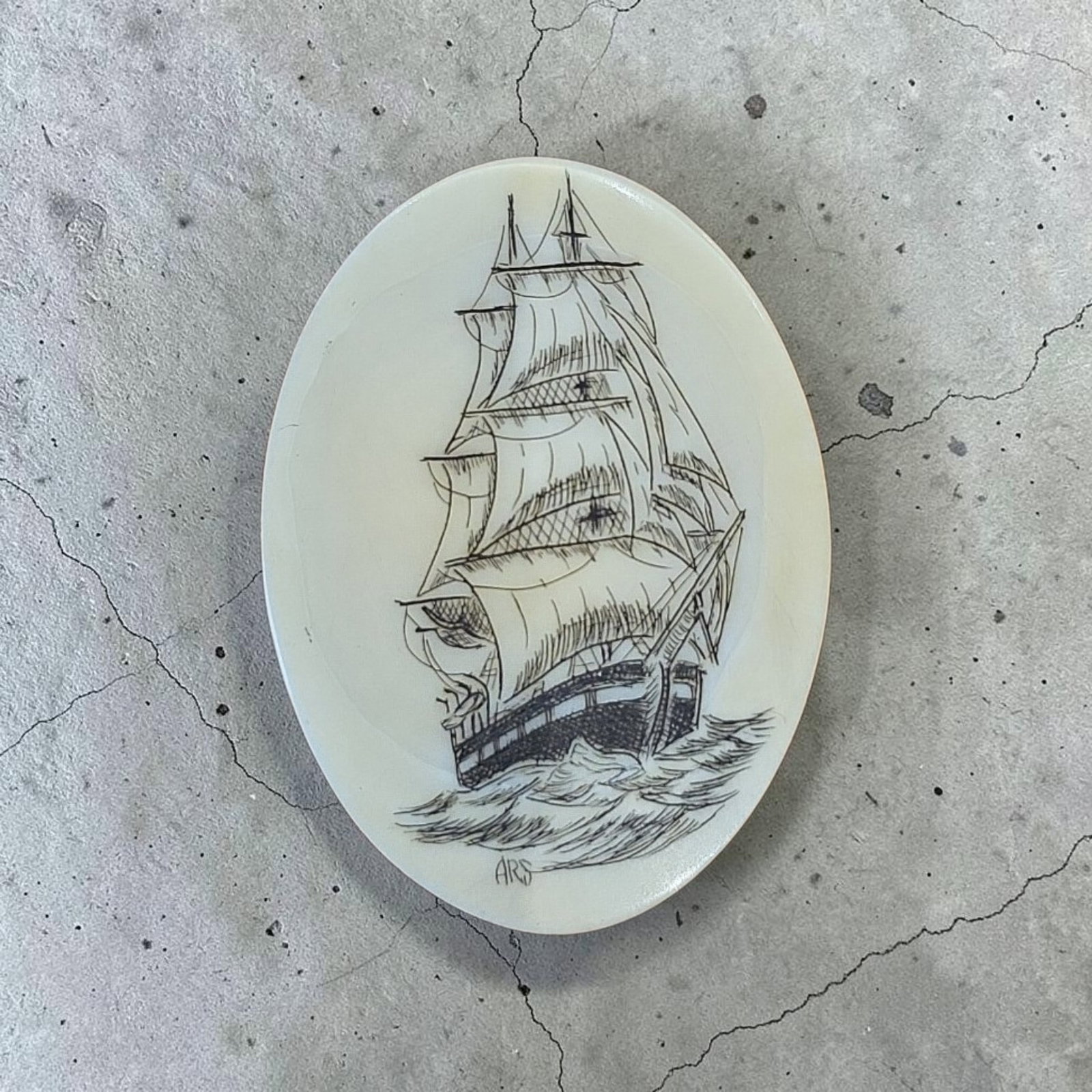 Antique Scrimshaw of Clipper Ship (1 of 2)
