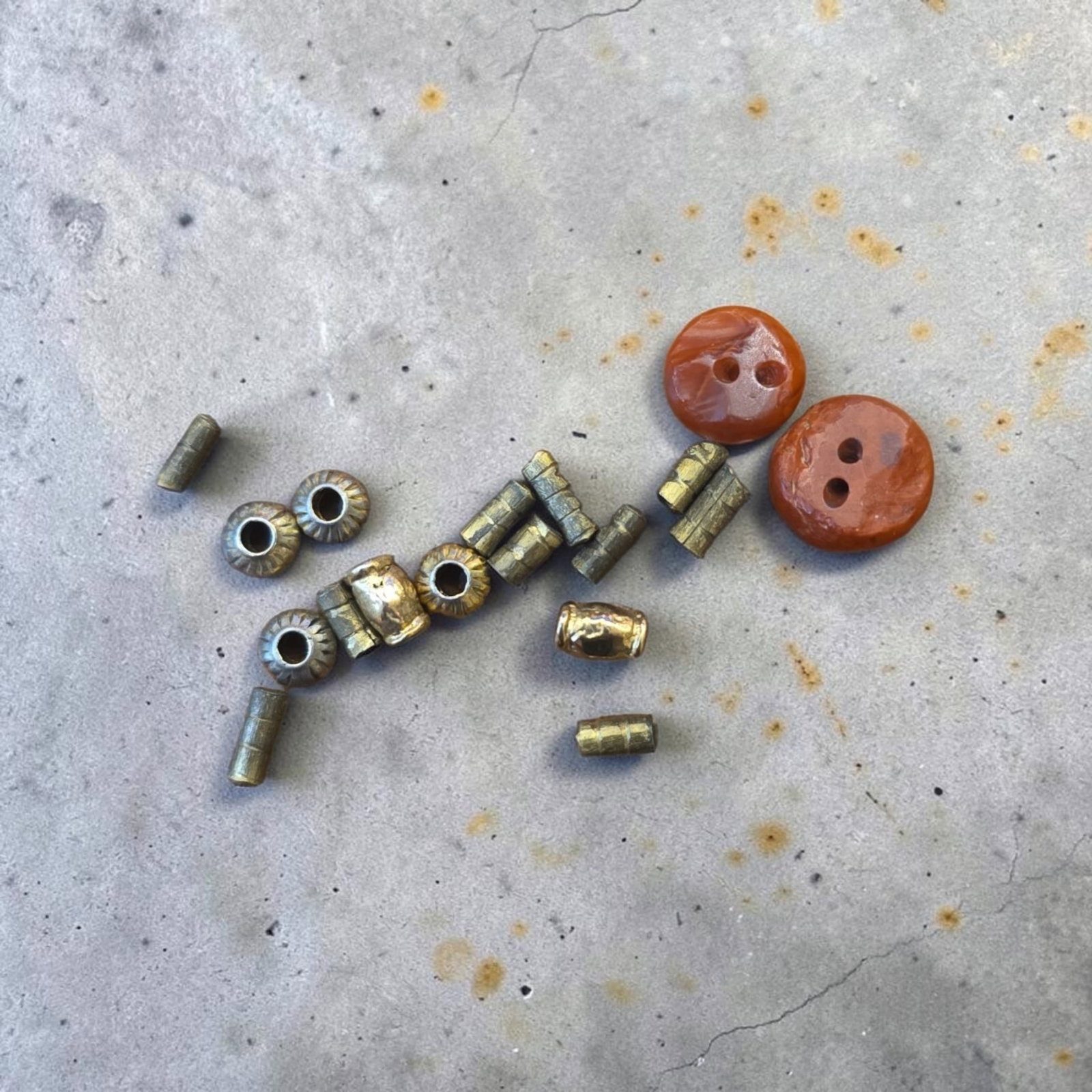 Pre-Columbian Assorted Gold and Stone Beads: .25", Pre-Columbian Assorted Gold and Stone Beads, Mayan, Mesoamerica,Tairona, Exact Age Unknown, sizes Vary, Small Spacer Beads