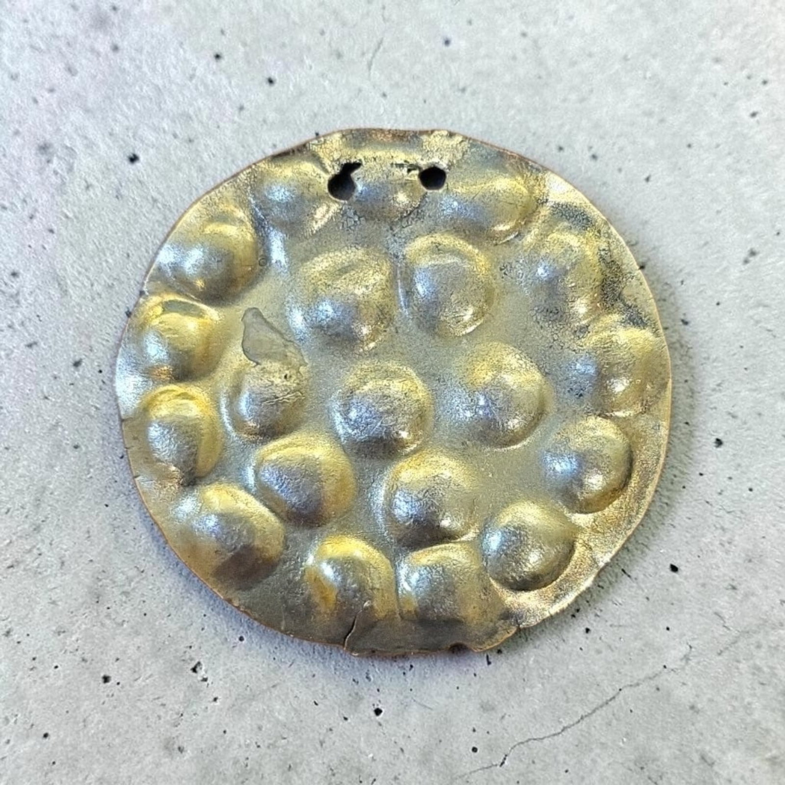Pre-Columbian Chimu Disc Pendant, Depletion Guilding: 1.75", Pre-Columbian Chimu Disc Pendant, Relief Disc Pendant, Depletion Guilding, Chimu Culture
