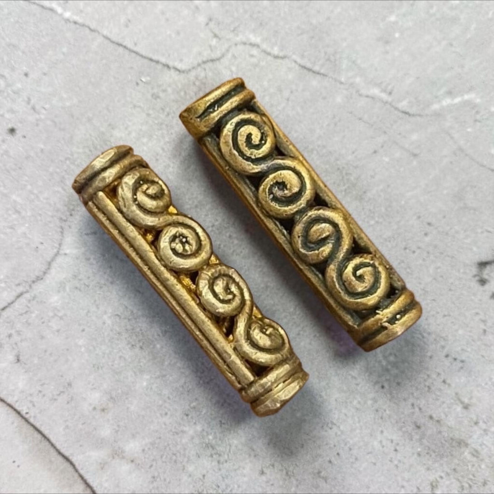 Pre-Columbian Tairona Tumbaga Relief Tube Beads (1 of 4)