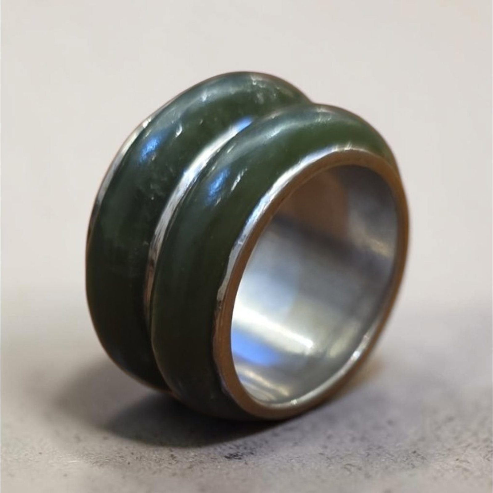 Jade and Silver Ring, Mid-Century (1 of 3)