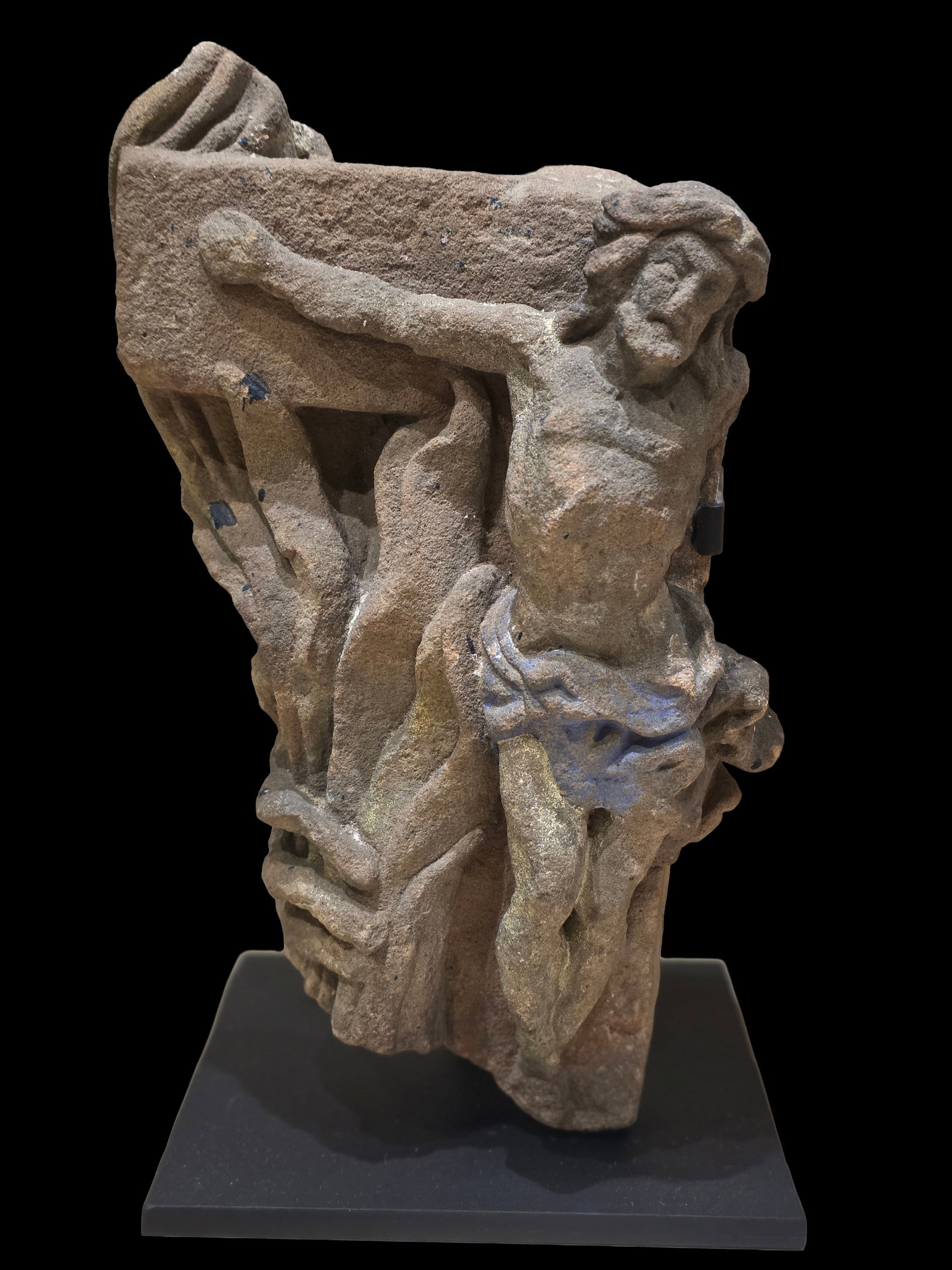 17Th Century Italian Christ Crucifixion: 17" X 9", 17Th Century Italian Christ Crucifixion, Carved From Stone, Piece Is From A Larger Architectural Setting, European- Italian/ French, Traces Of Polychrome And Mica Deposits, Solid Stone,