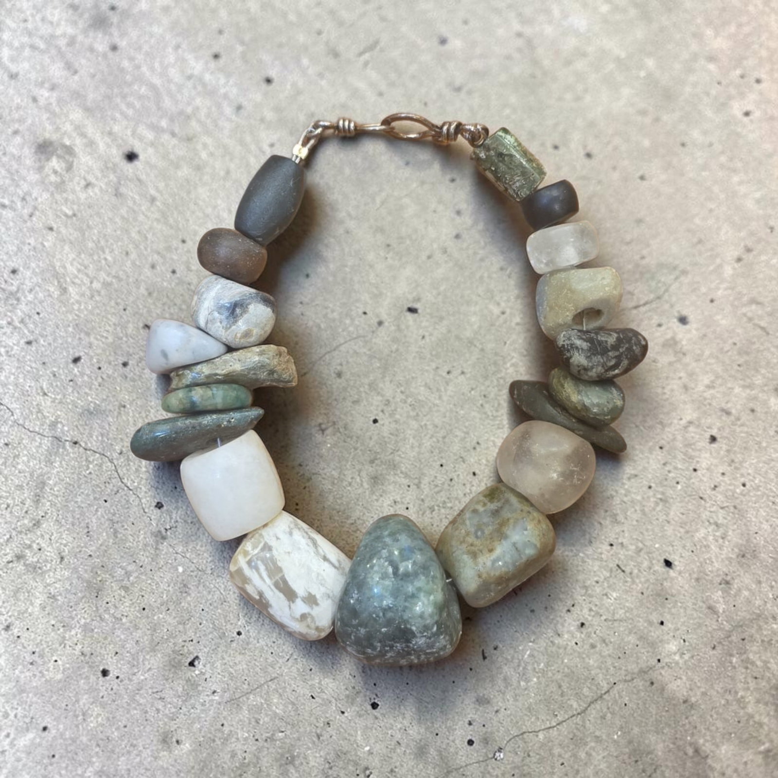 Pre-Columbian Mayan Jade Bracelet: 9" Strand, Pre-Columbian Mayan Jade Bracelet, High Quality Jade Beads and Crystal Quartz, Mesoamerica, 300-800 C.E. Approx 9" long