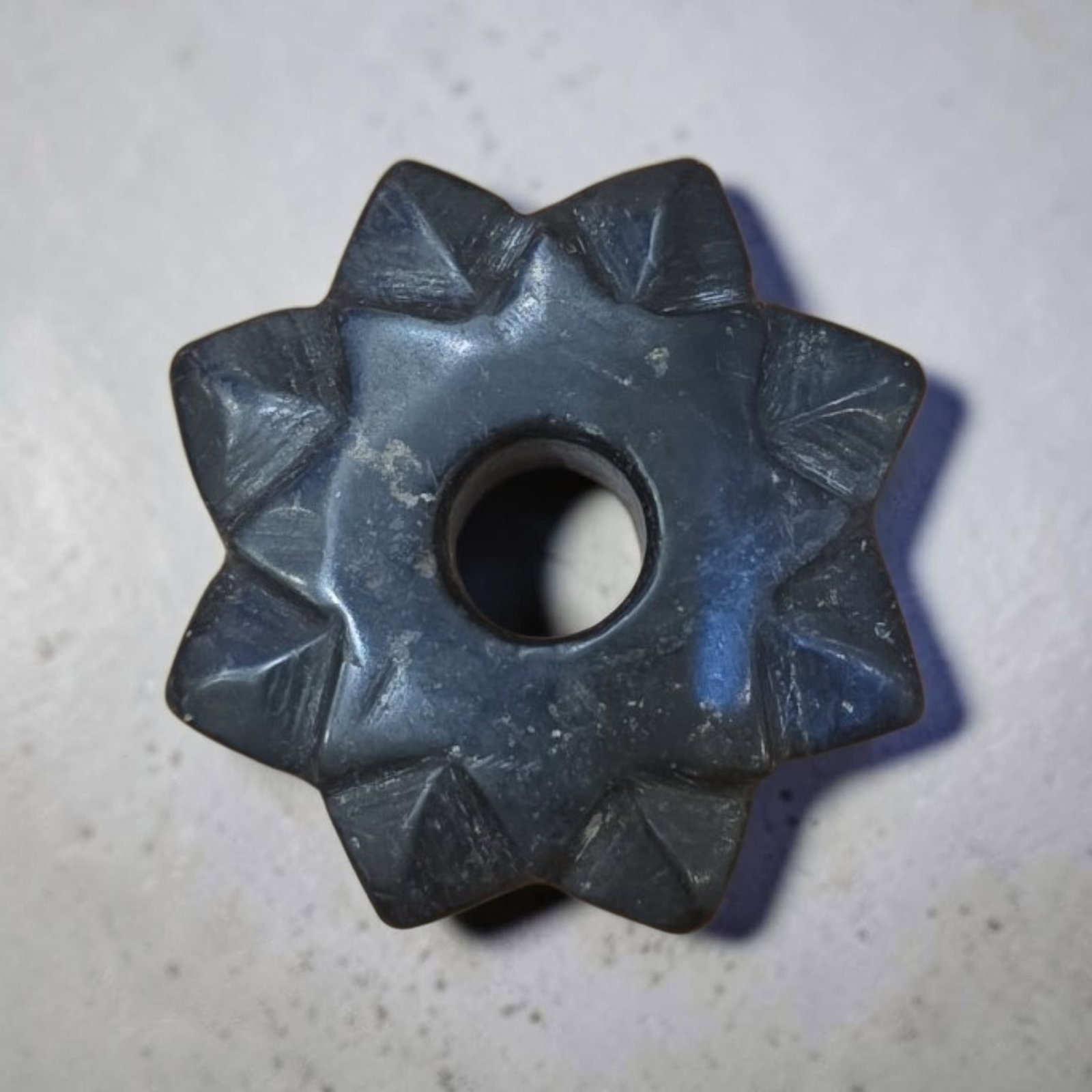 Ancient Hongshan Stone Star Mace: 2", Ancient Hongshan Jade Stone Star Mace, High Polish Hard Jade Stone, Mineral Deposits, Signs of Erosion , Hongshan Culture