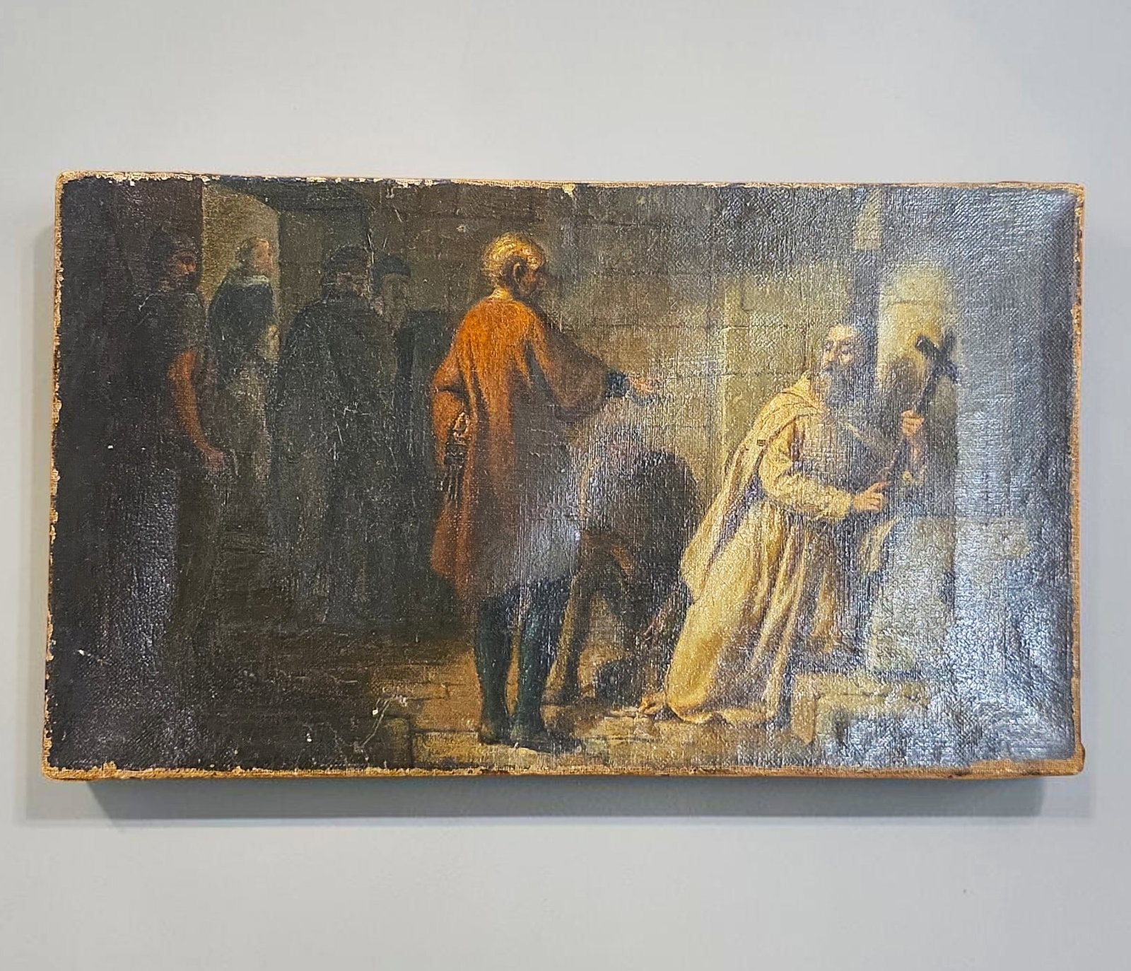 Old Master Flemish Oil on Canvas, Late 17th Century , Biblical Narrative Scene: 17.5" x 10", Old Master Flemish Oil on Canvas, Late 17th Century Religious Scene, in the style of Benjamin Gerritsz. Cuyp