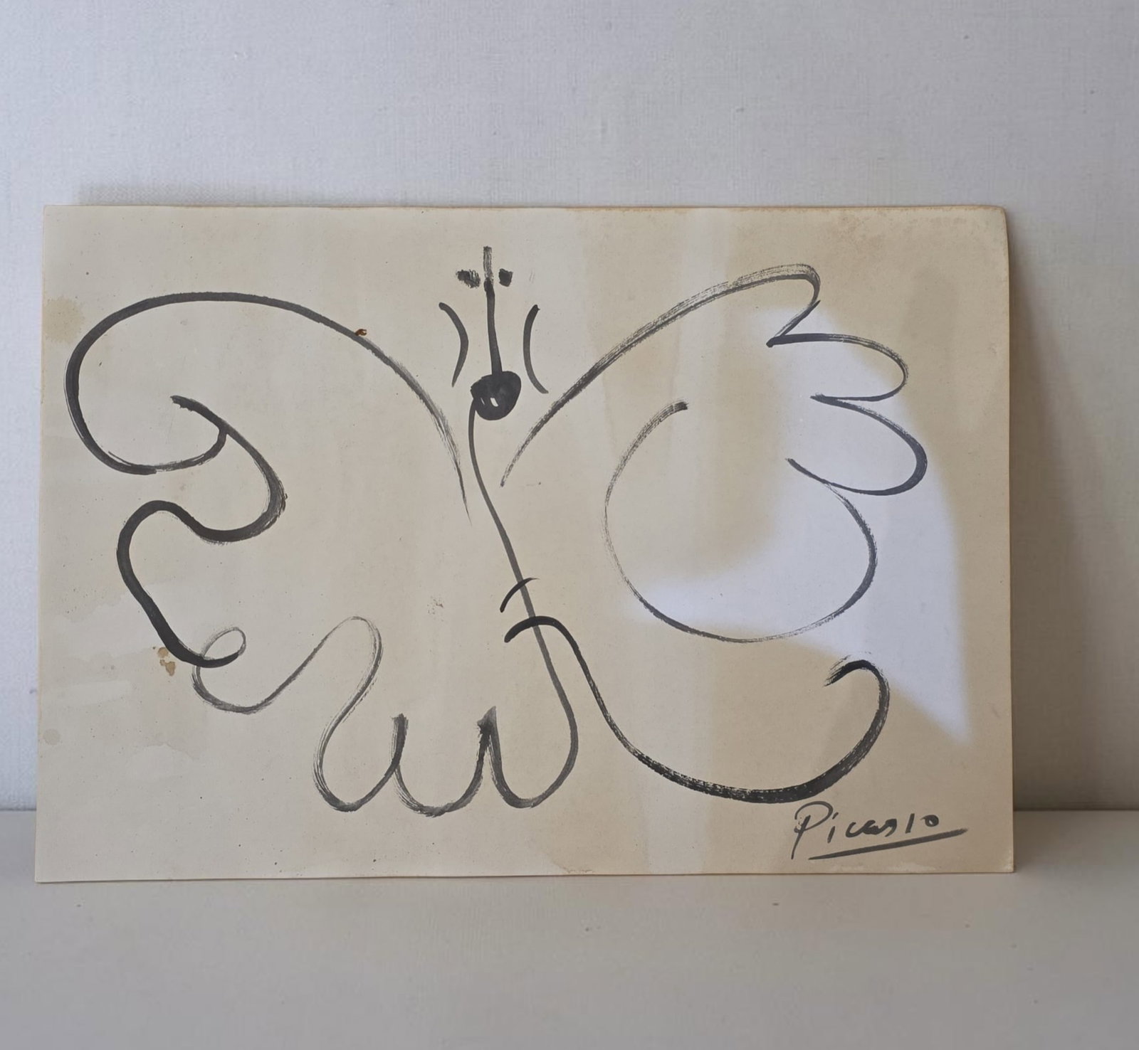 Picasso Drawing on Paper, Signed and Stamped: 12.5" x 9", Picasso Drawing on Paper, Marker, Watercolor, Signed and Stamped, Unverified