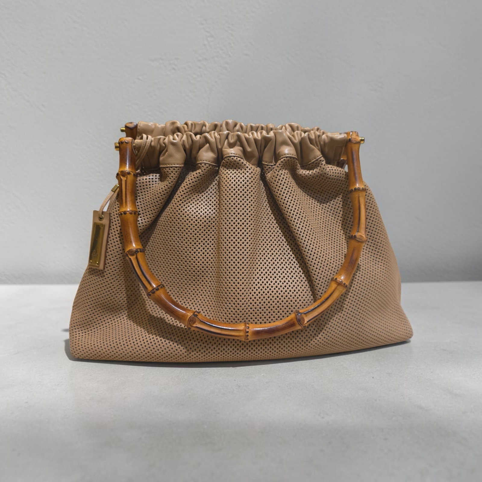 Authentic Gucci Perforated Leather Bag with Bamboo Handle (1 of 6)