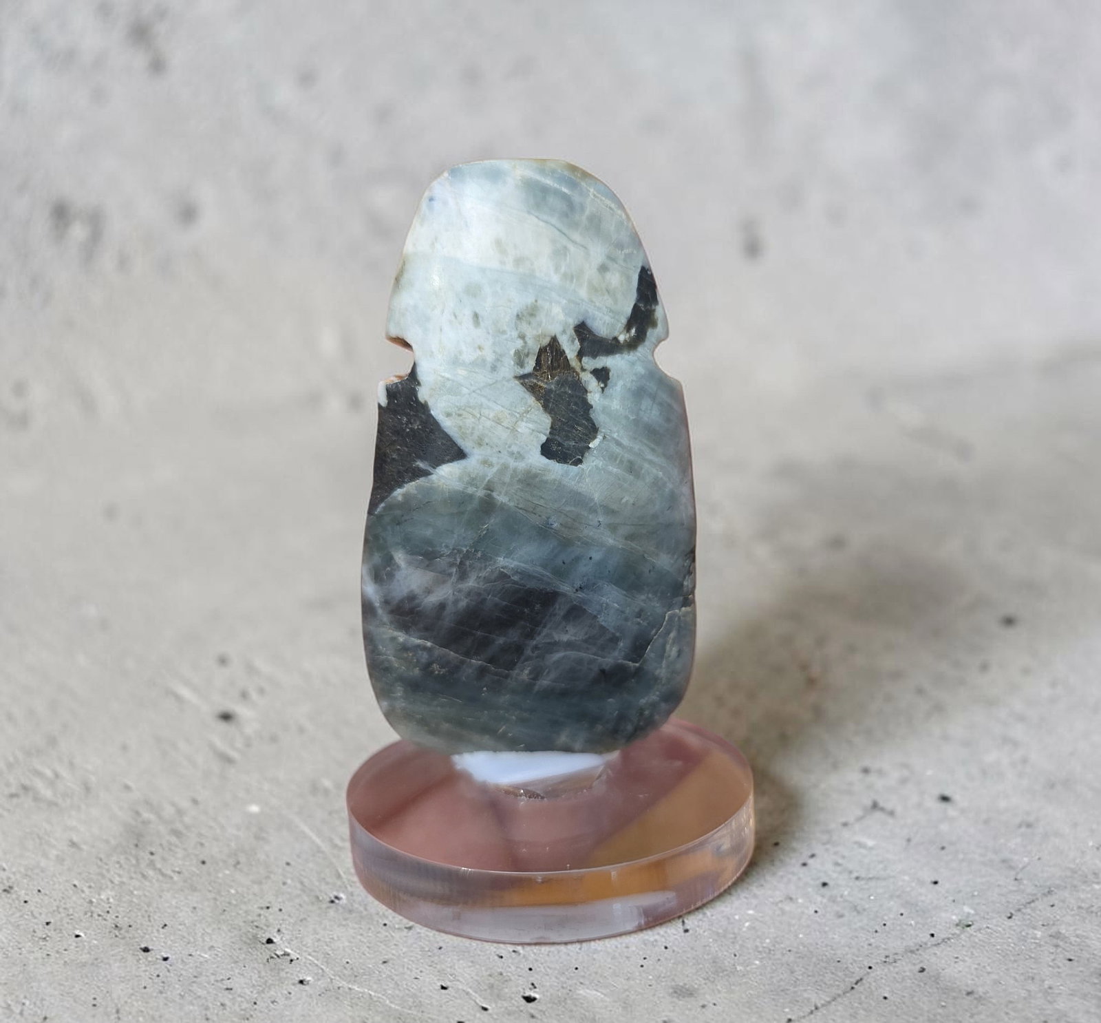 Pre-Columbian Blue Jade Celt Axe, Costa Rica: 2.5" x 1.25" Pre-Columbian Jade Celt,Translucent Jade, Mineral Deposits, Ceremonial Half Back, Guanacaste Costa Rica