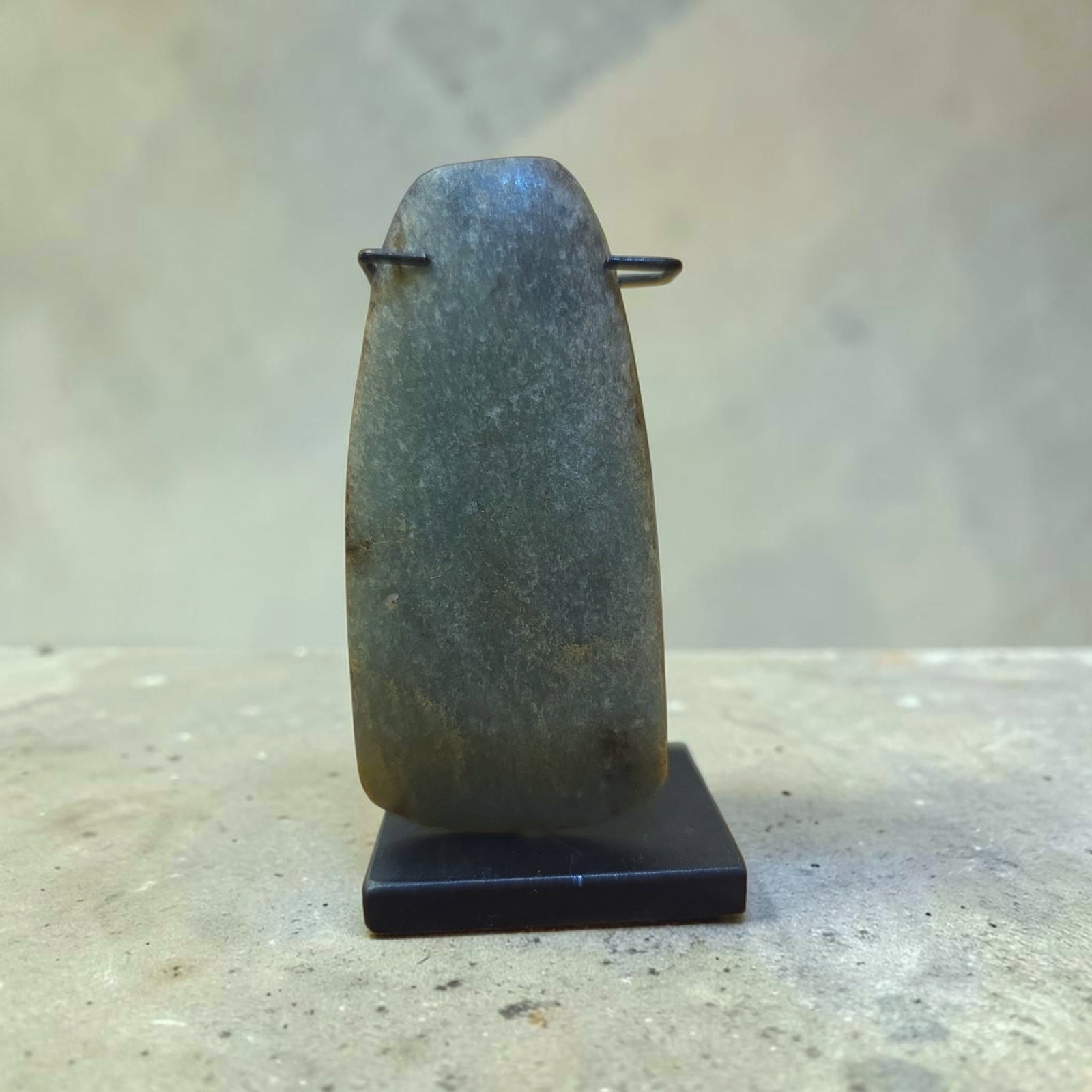 Pre-Columbian Olmec Blue Jade Axe: .75" x 2.25" Pre-Columbian Olmec Blue Jade Axe, Translucent Blue Jade, Mineral Deposits, Erosion, Olmec Culture 400 BCE-200 CE