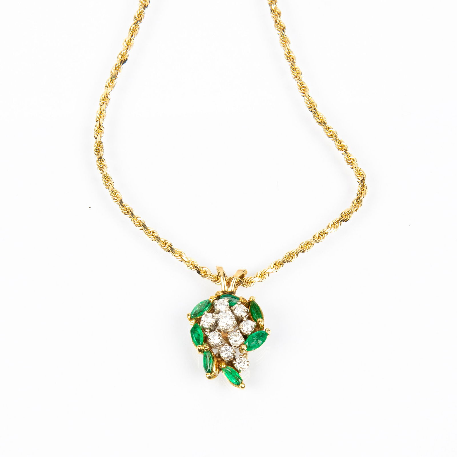 14K Rope Chain with Diamond and Emerald Cluster Pendant (1 of 9)