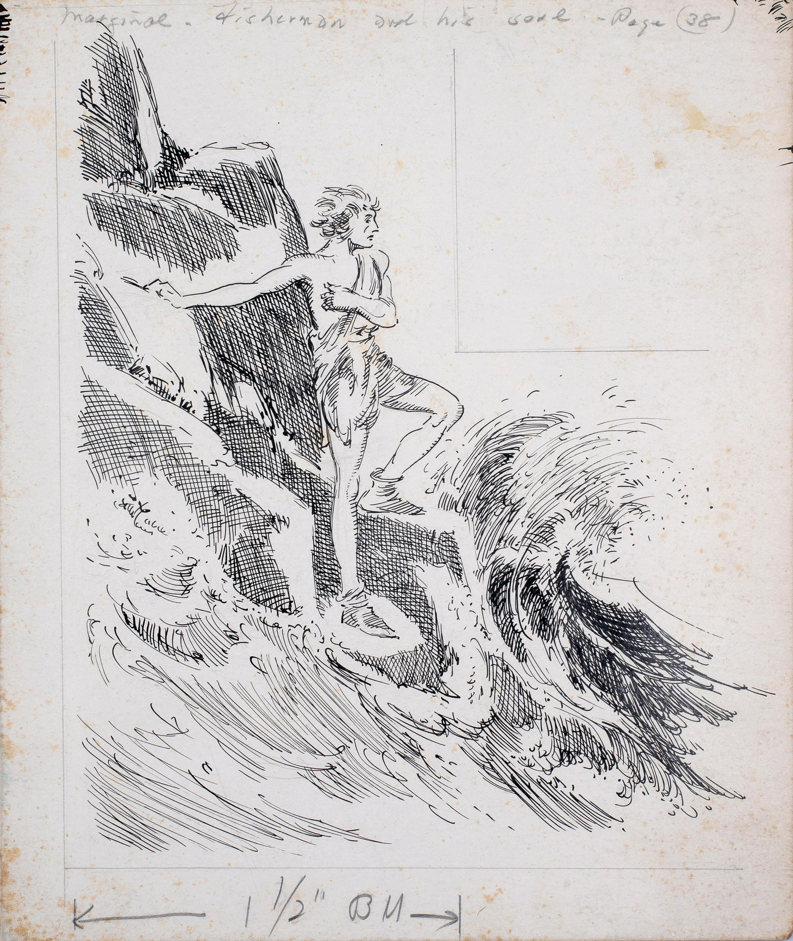 Everett Shinn (1876-1953) The Fisherman's Soul,Oscar Wilde Illustration, 1940: This is an original pen and ink illustration done for the Oscar Wilde story, The Fisherman's Soul. This image was to be page 38 in the story, Published by the Literary Guild of American Inc. in 1940.