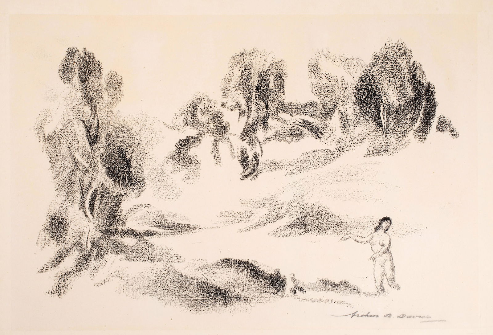 Arthur Bowen Davies (1862-1928) The Enchanted Dream, 1924: Transfer lithograph,1924, image size: 10X15", pencil signed.