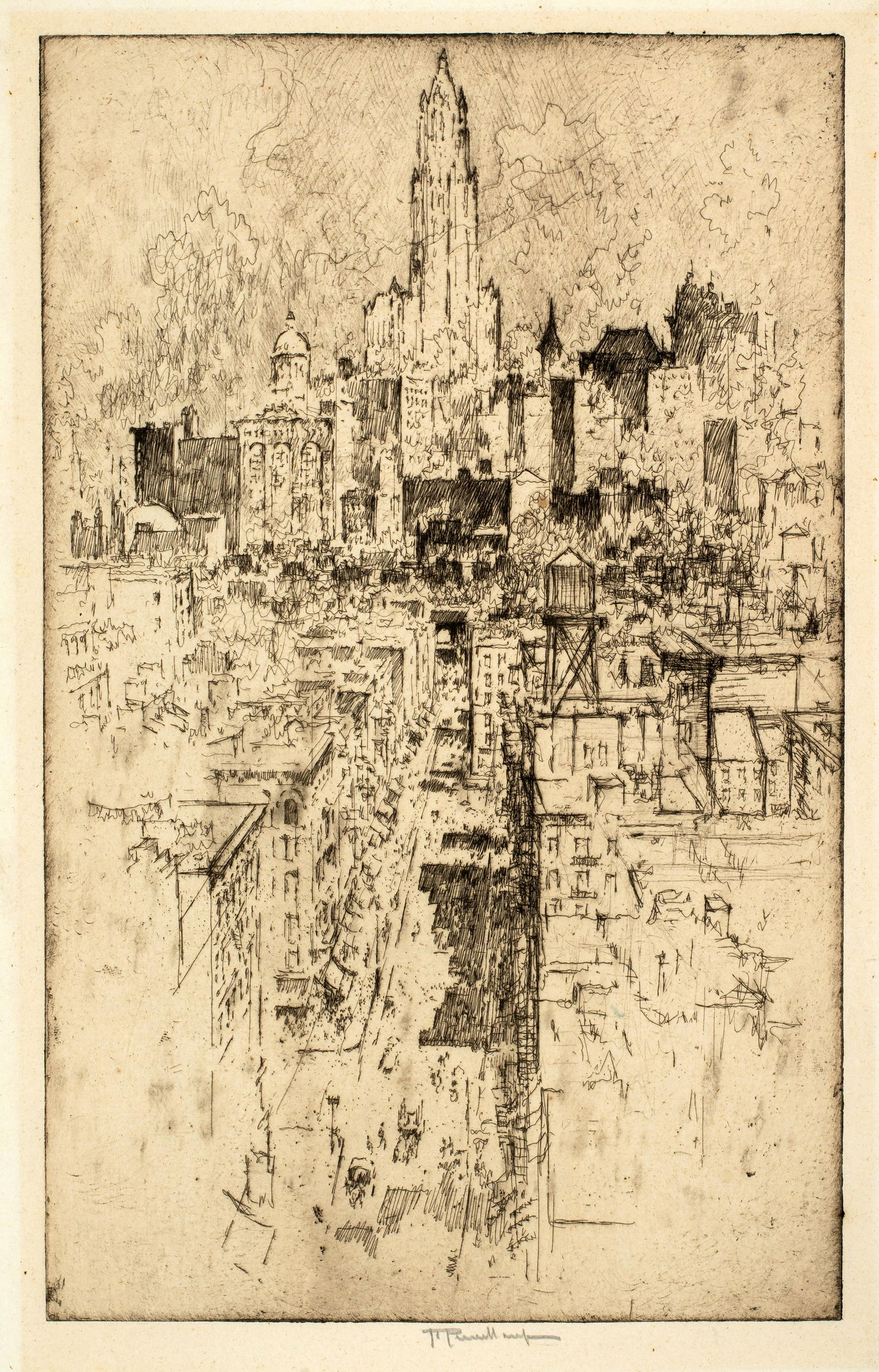 Joseph Pennell (1857-1926) Up to the Woolworth, (trial proof), 1915 (1 of 3)