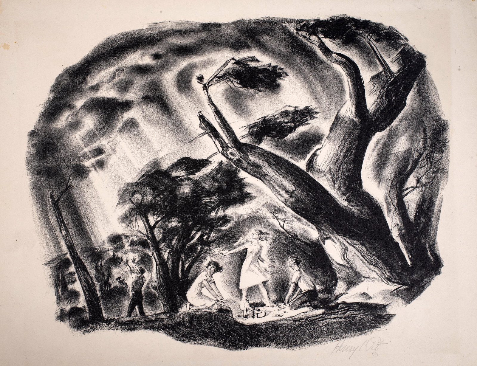 Henry Pitz (1895-1976) Picknick: Lithograph,11X13 1/2", pencil signed.
