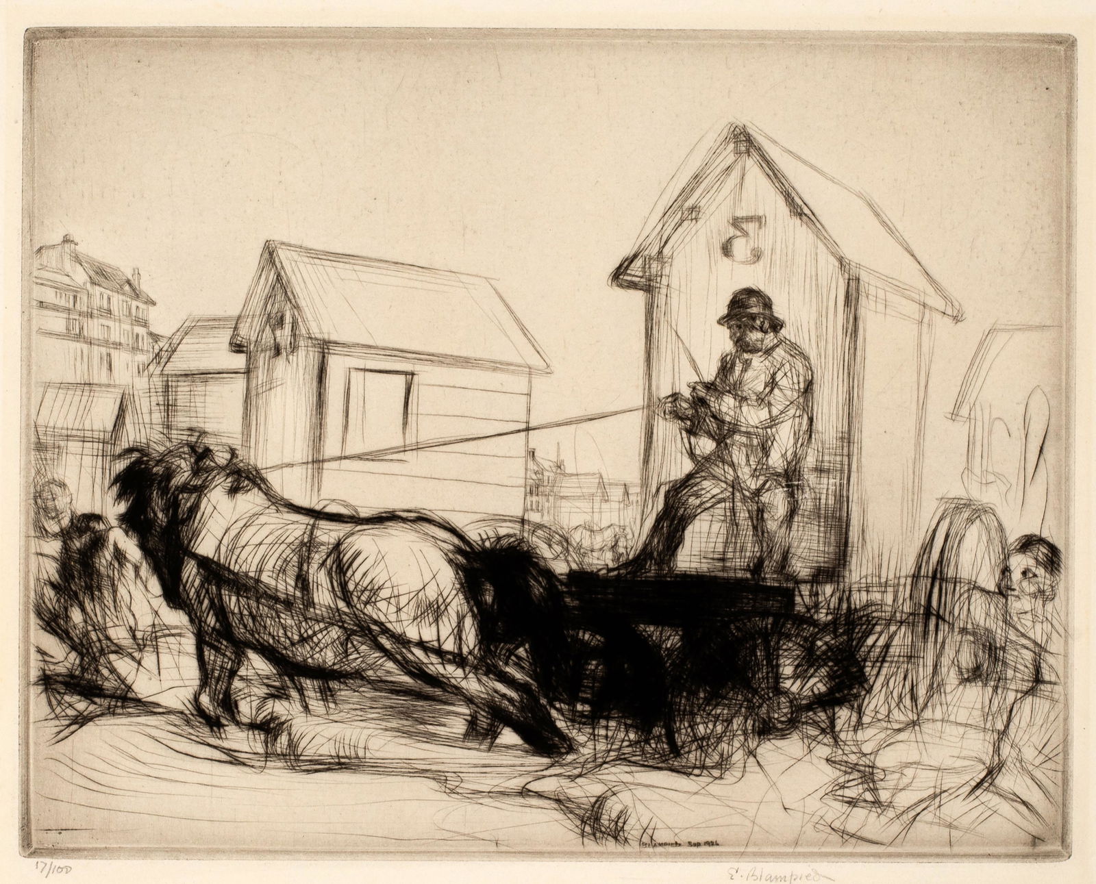 Edmund Blampied (1886-1966) The Ostend Bathing Machine, 1926 (1 of 4)