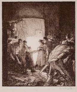 Sir Frank Brangwyn (1867-1956) The Hot Oven, c.1920: Lithograph, image size 9 3/4 x 8 1/2 inches, c. 1920, printed by T. Way, proof before publication in "The Studio," pencil signed.