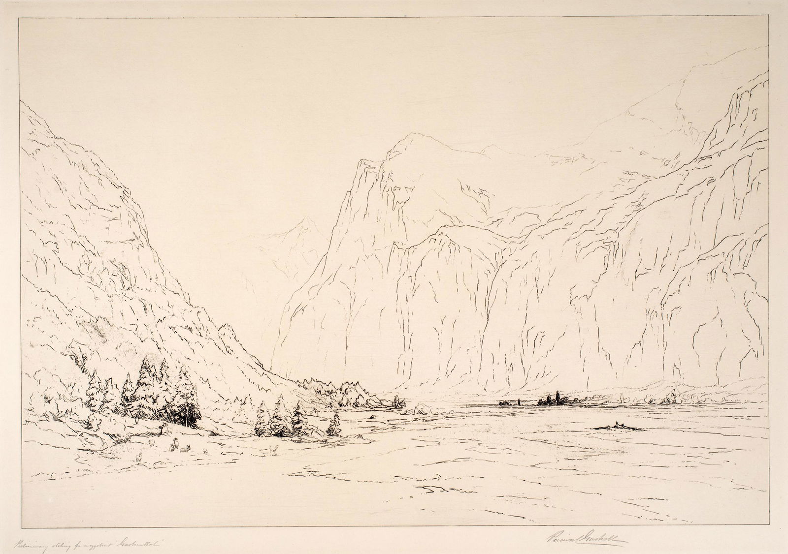 Percival Gaskell (1868-1934) Preliminary Sketch for mezzotint, Gasternthal, 1915 (1 of 3)