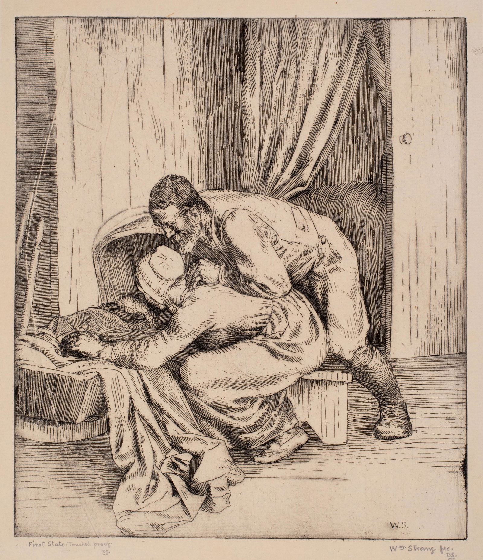 William Strang (1859-1921) The Cradle: Etching,"touched Proof", d.s.,image size: 7 7/8X6 13/16", pencil signed.