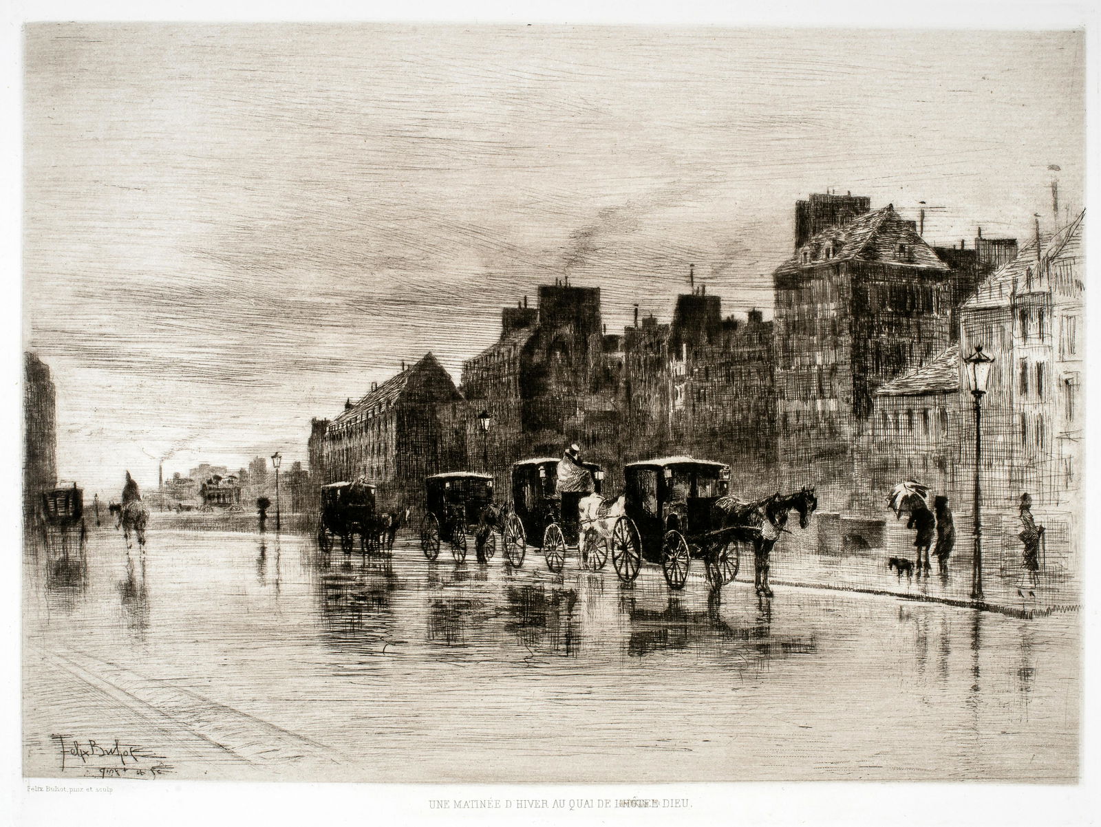 Felix Buhot (1847-1898) Une Matinee d'Hiver au Quai de l'Hotel Dieu (1 of 3)