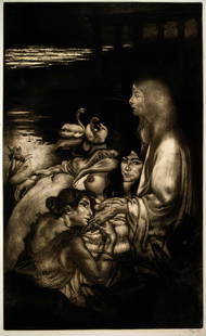 Louis Auguste Mathieu Legrand (1863-1951) La Divine Parole, (The Divine Word), 1894: This is an original etching,drypoint and aquatint by French artist Louis Legrand. The title is La Divine Parole, (The Divine Word). It was created and printed in 1894. This printing is from the sevent