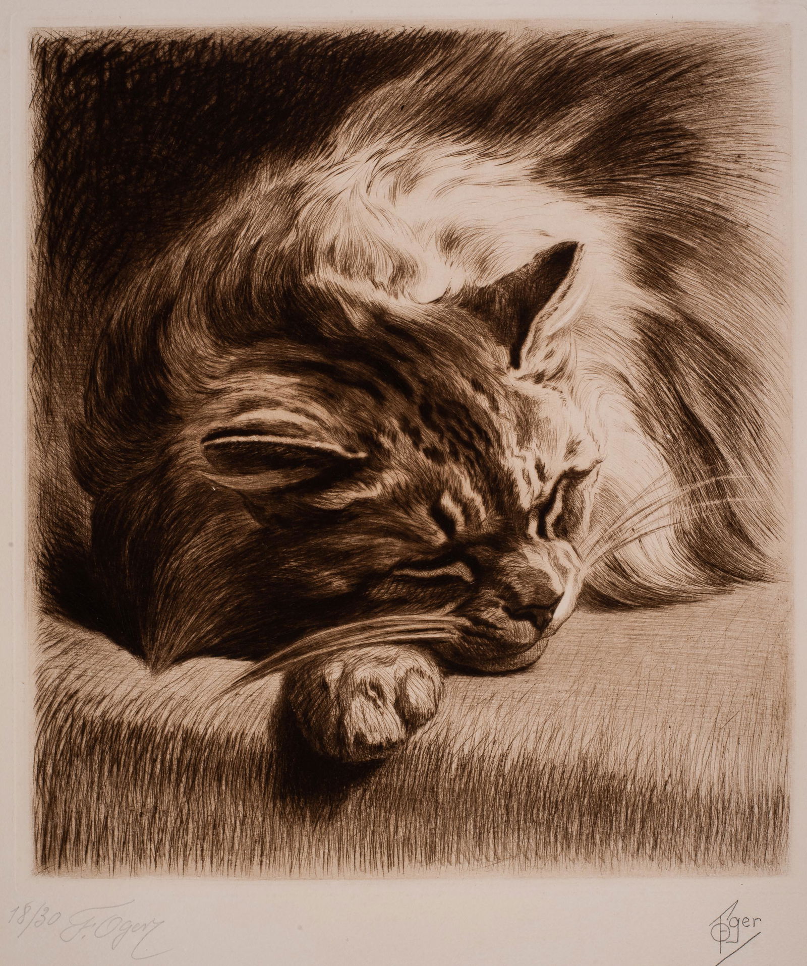 Ferdinand Oger (1872-1929) Sleeping Cat (1 of 2)