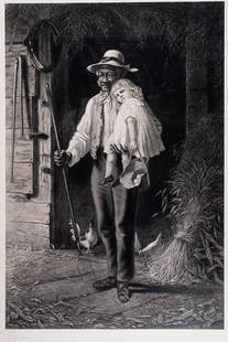 Thomas Waterman Wood (1823 - 1903)  Uncle Ned and I, 1882: Engraving by J.A.J. Wilcox after the painting by Thomas Waterman Wood, image size 24 3/4 x 16 1/2 inches, 1882, early proof before letters, published by Klackner, New York, pencil signed by both the p