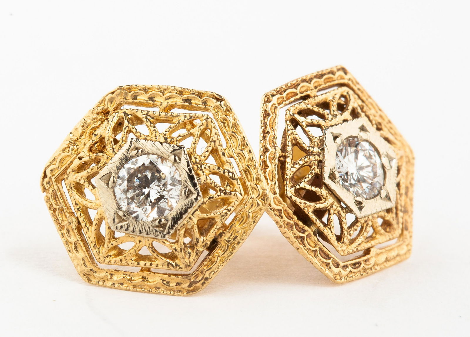 14K Two Tone Filigree Diamond Earrings (1 of 8)