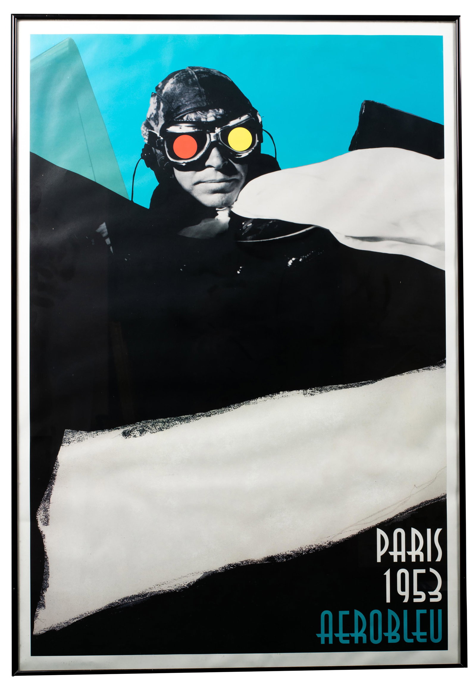 Decorative John Baldessari Jazz Poster, Aeroblue "Paris 1953": Decorative John Baldessari Jazz Poster, Aeroblue "Paris 1953" 1999 large edition, in metal frame, 37 1/2" x 25 1/2".