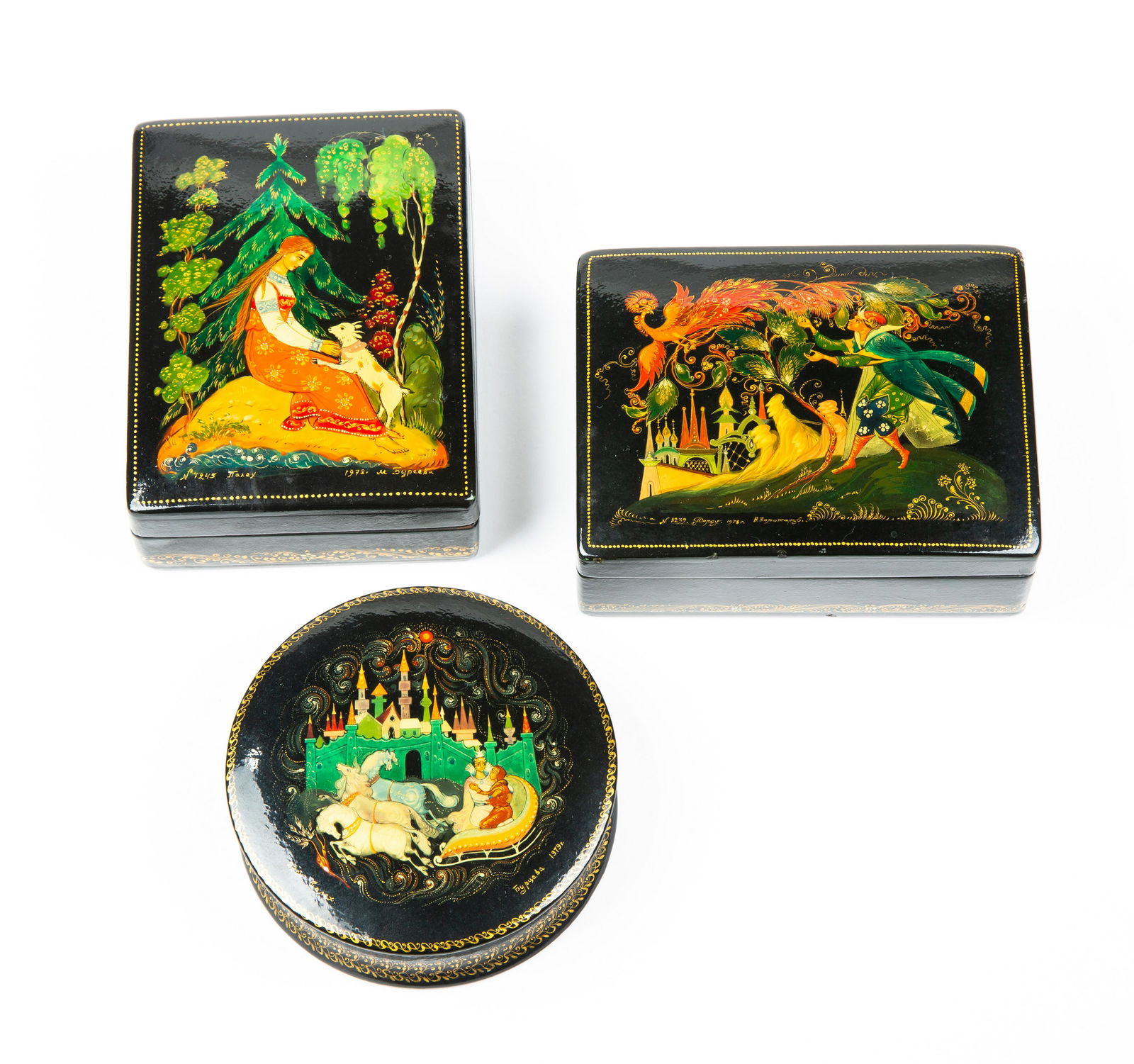 Three Russian Lacquer Painted Boxes (1 of 9)
