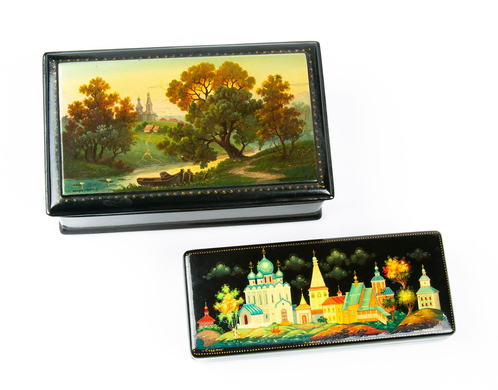 Two Landscape Russian Lacquer Painted Boxes (1 of 9)