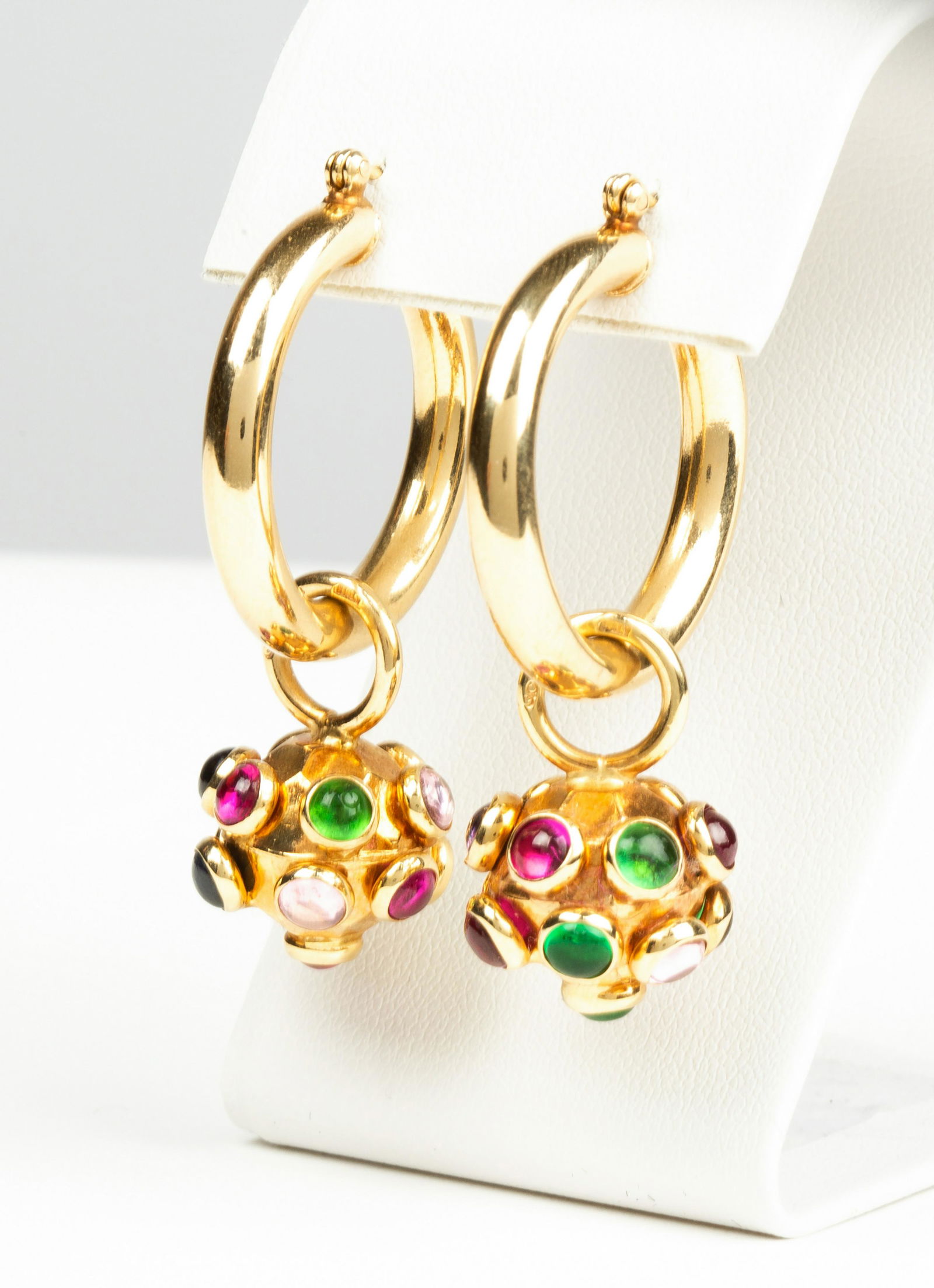 Vintage 14K Gold Gemstone Sputnik Drops on Gold Hoops (1 of 7)