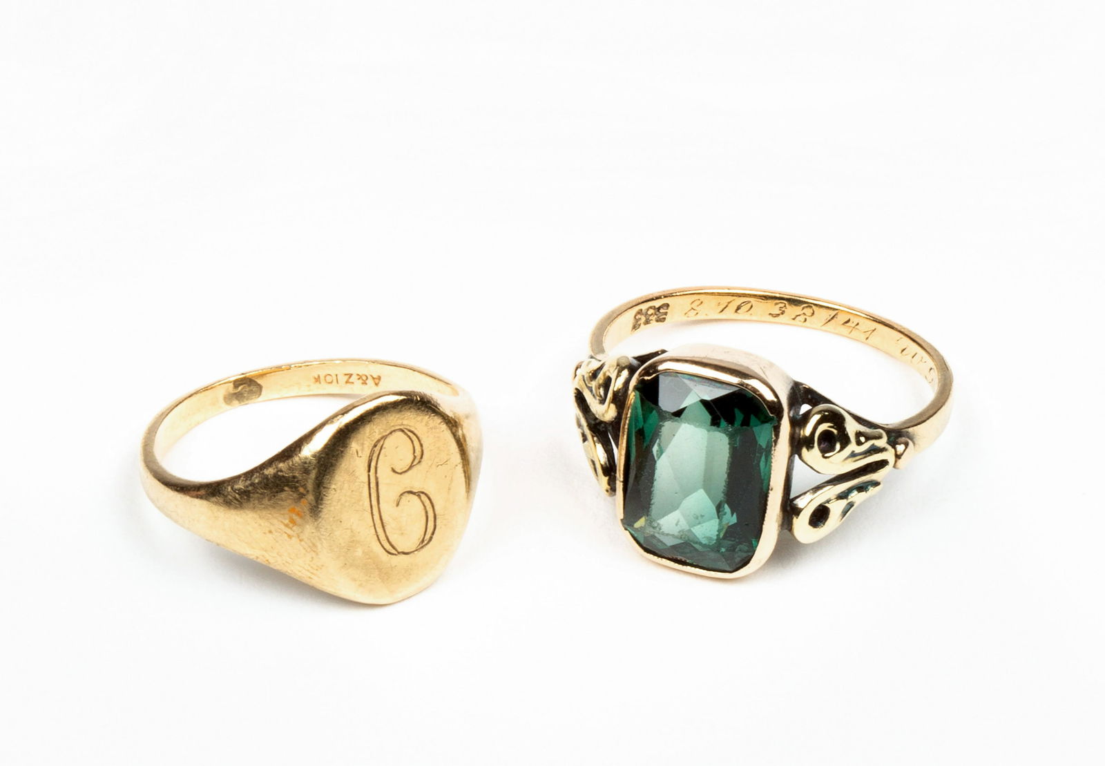 Antique 8K Gold Gemstone Ring and 10K Gold Signet Ring (1 of 8)