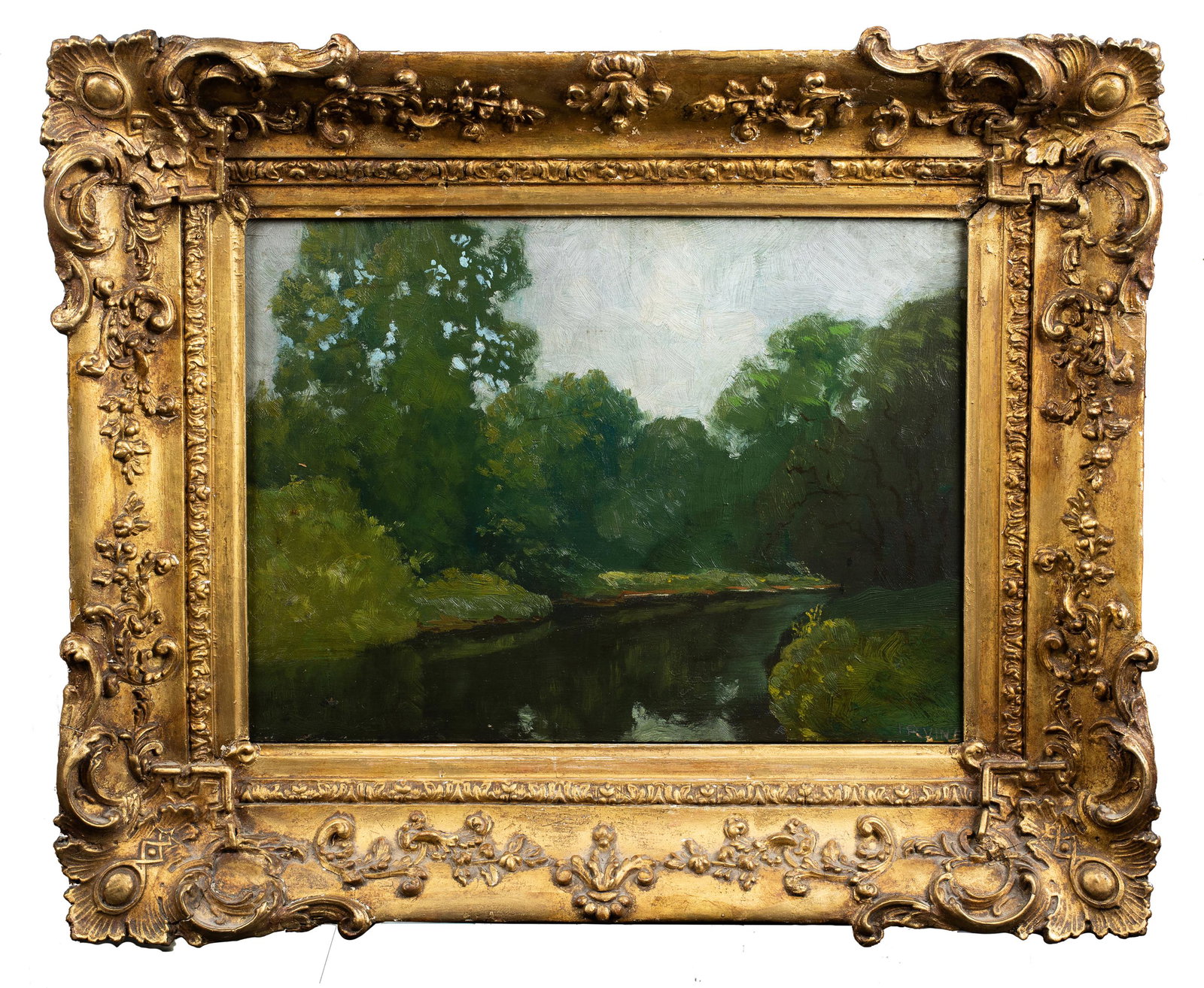 Wilson Henry Irvine (1869-1936) 'Summer Landscape': This is an original oil on board by American impressionist, Wilson Henry Irvine, (1869-1936). This painting done on a thick pine board measures 11" X 15". It is signed "Irvine" in the lower left corne