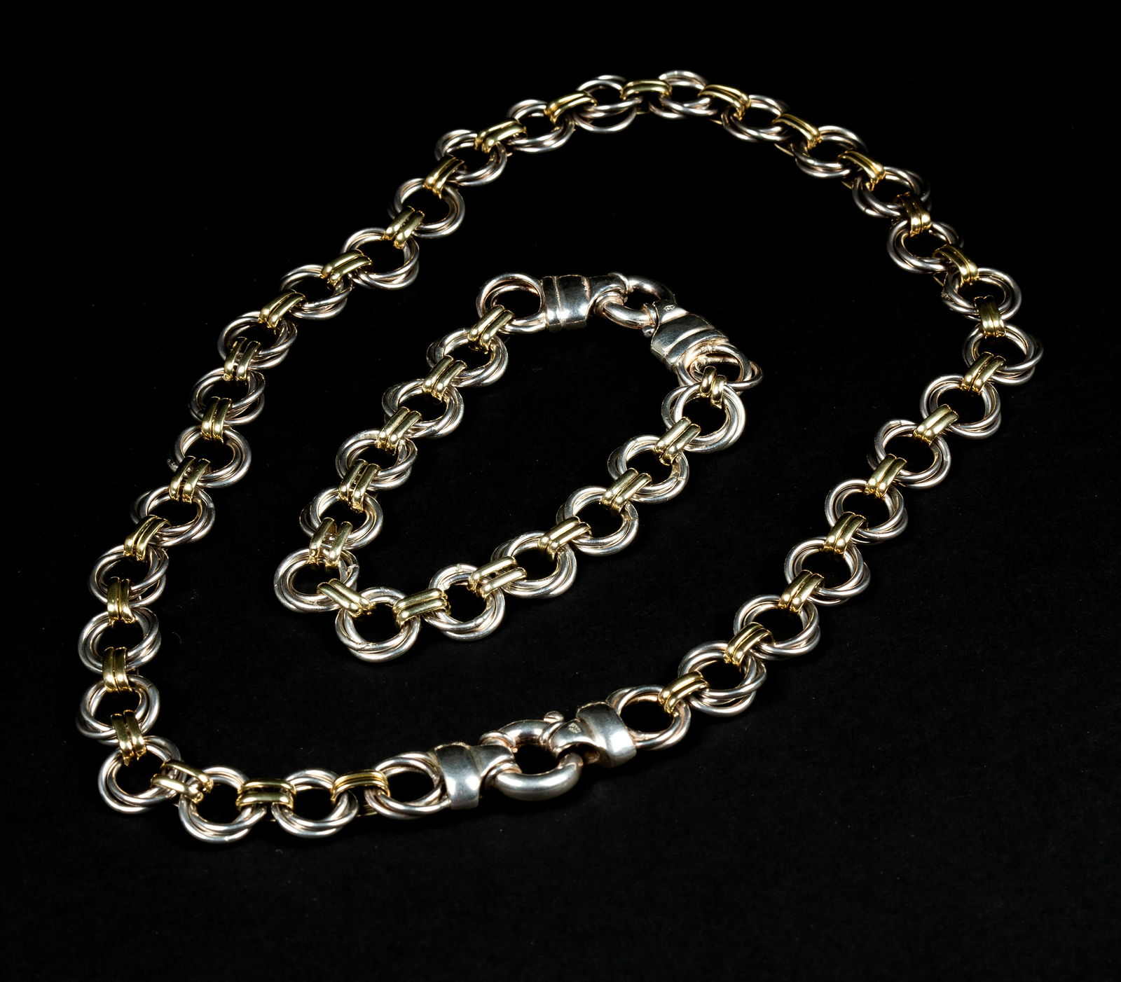 Italian Sterling Silver and 18K Gold Necklace and Bracelet Set (1 of 12)