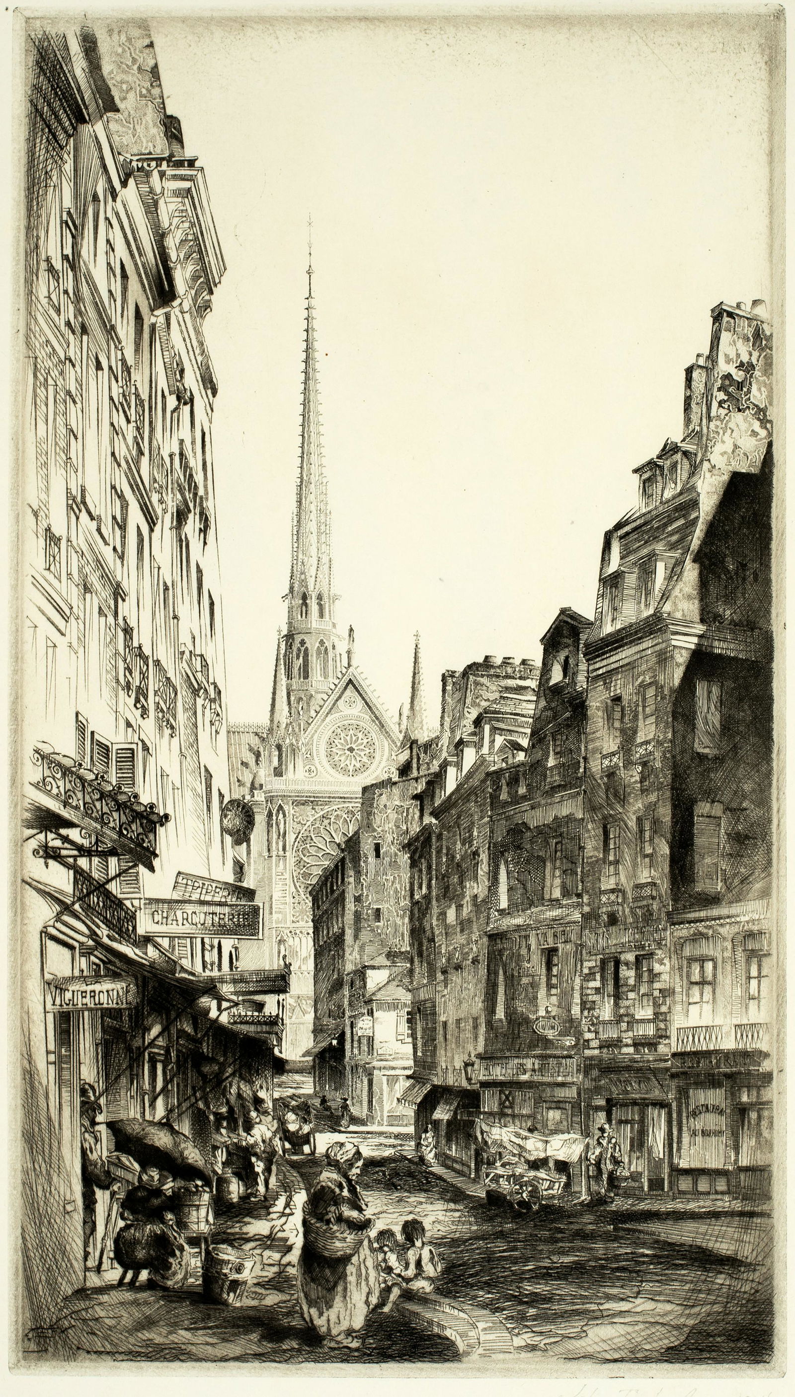John Taylor Arms (1887-1953) 'La Rue Sauton, Paris,1924': This is a fine early edition etching of La Rue Sauton, Paris, created by American artist John Taylor Arms. This etching was created and printed in 1924, the first published edition of 150, printed by