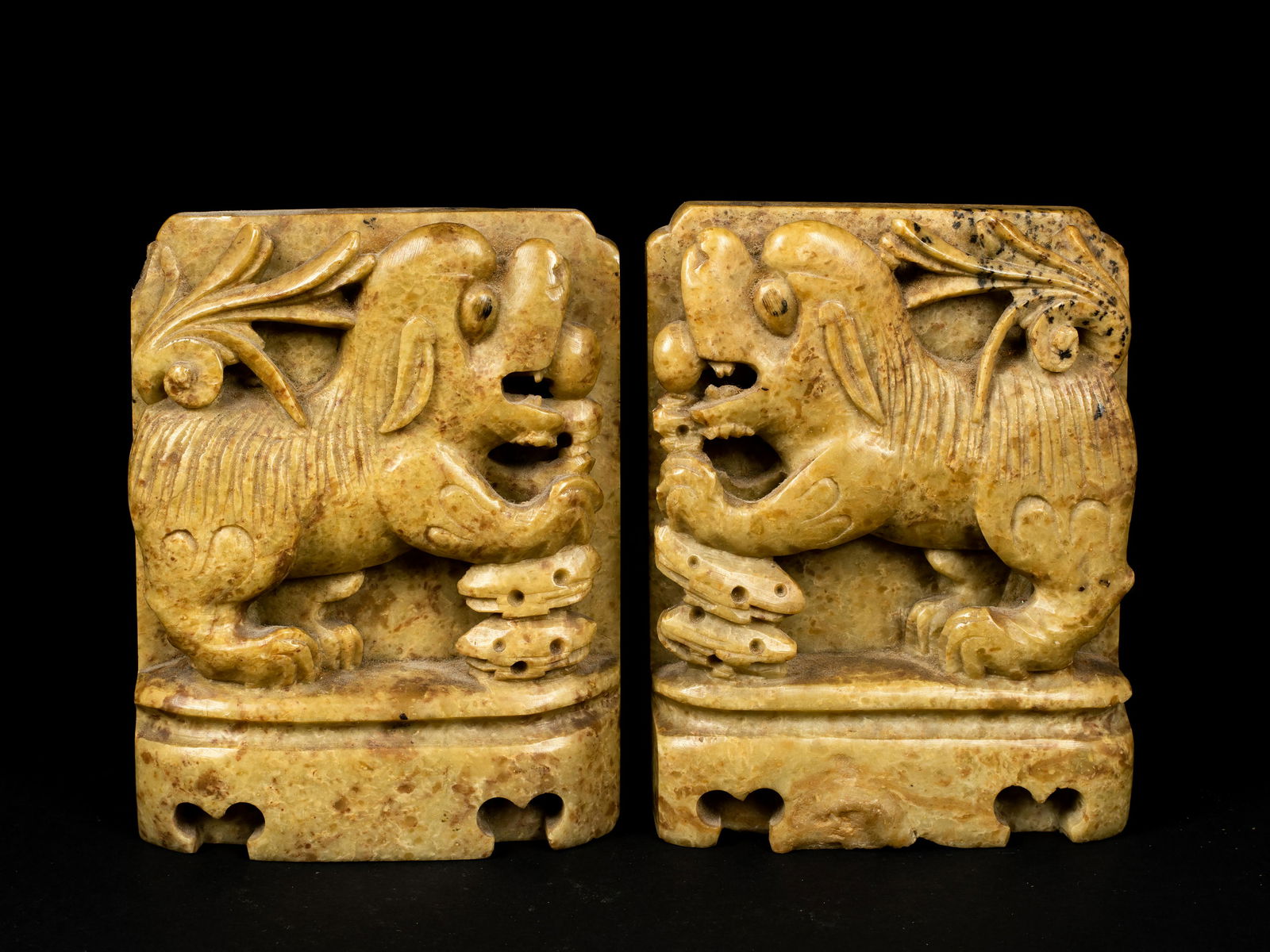 A Pair of Antique Chinese Hardstone Foo Dog Bookends (1 of 7)