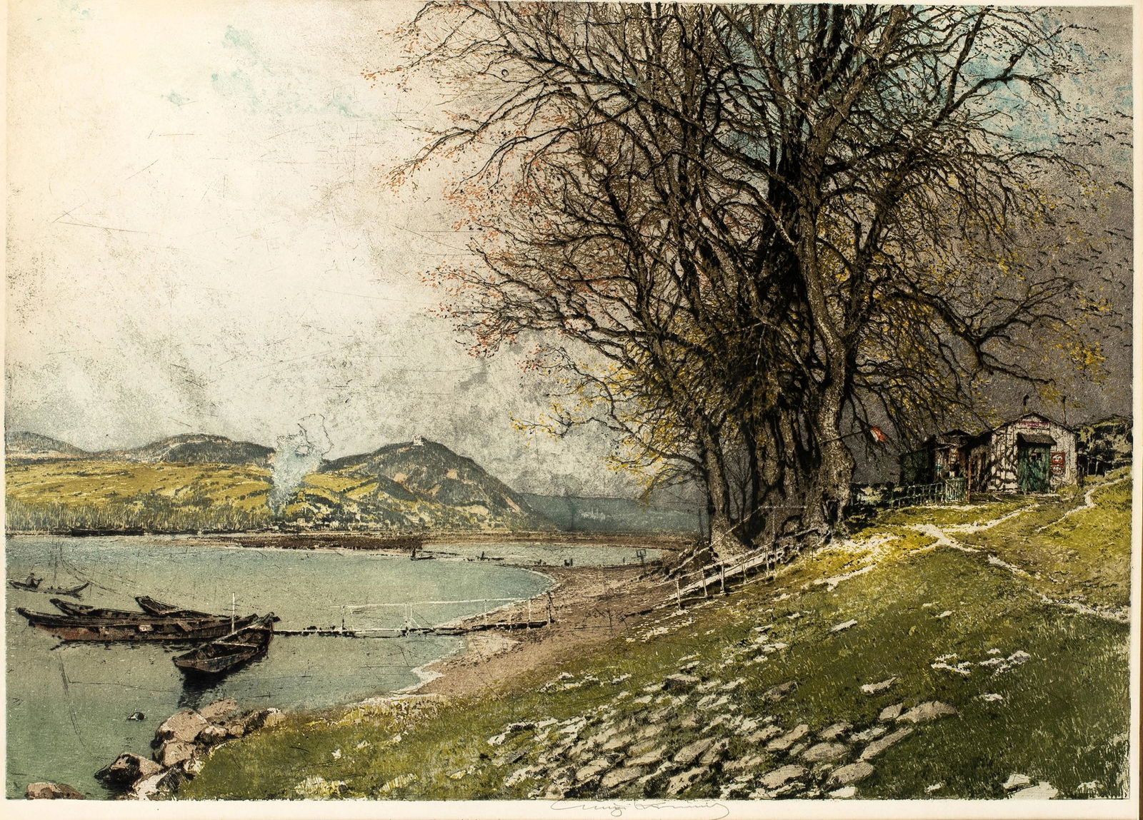 Luigi Kasimir (1881-1962) 'Vienna, Danube Landscape, c.1920' (1 of 6)